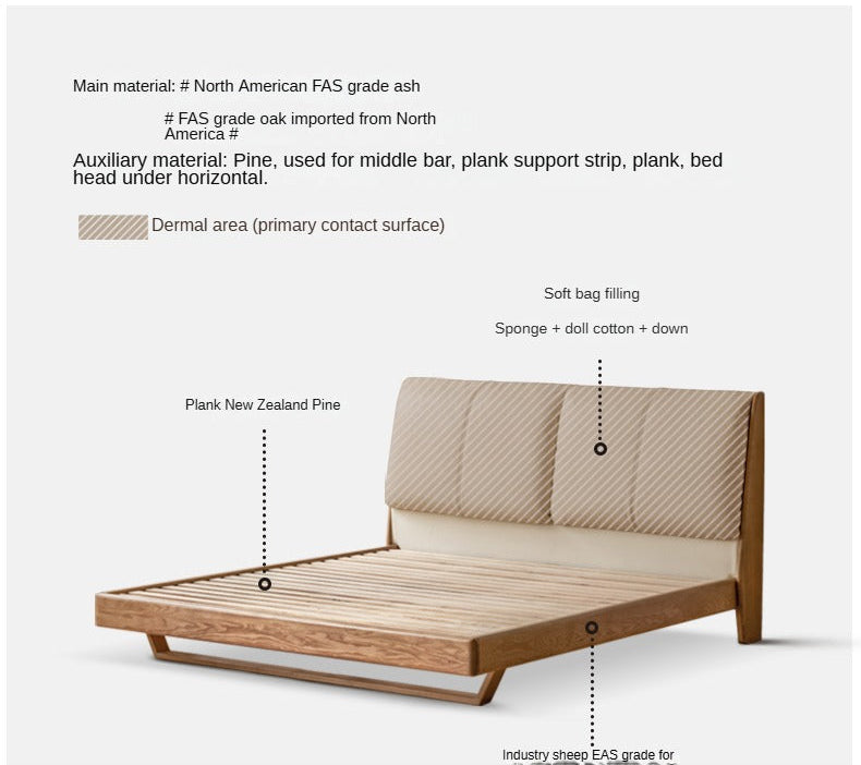 Italian Light Luxury Oak & Ash Solid Wood Leather Upholstered Suspended Bed - Elegant Master Bedroom Furniture for Modern Home Decor