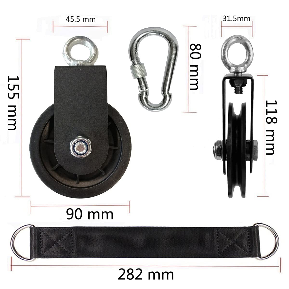 90mm Gym Pulley Wheel - 360 Degree Rotation LAT Pulley System Attachment for Lifting Blocks, Ladder Lift, DIY Home Projects & Clothesline - Perfect for Home Gym, Workshop & Outdoor Use