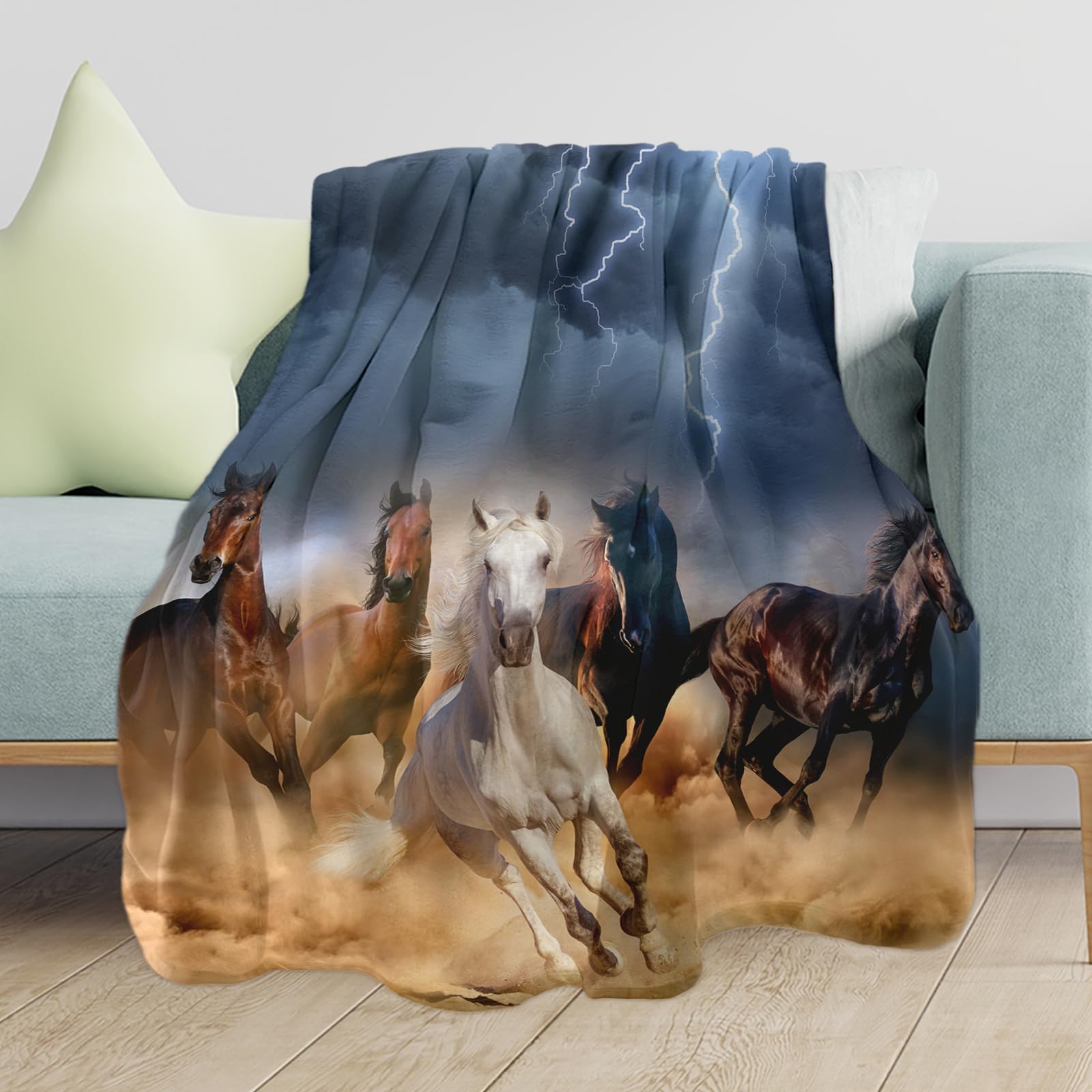 Galloping Horse Print Flannel Throw Blanket - 60