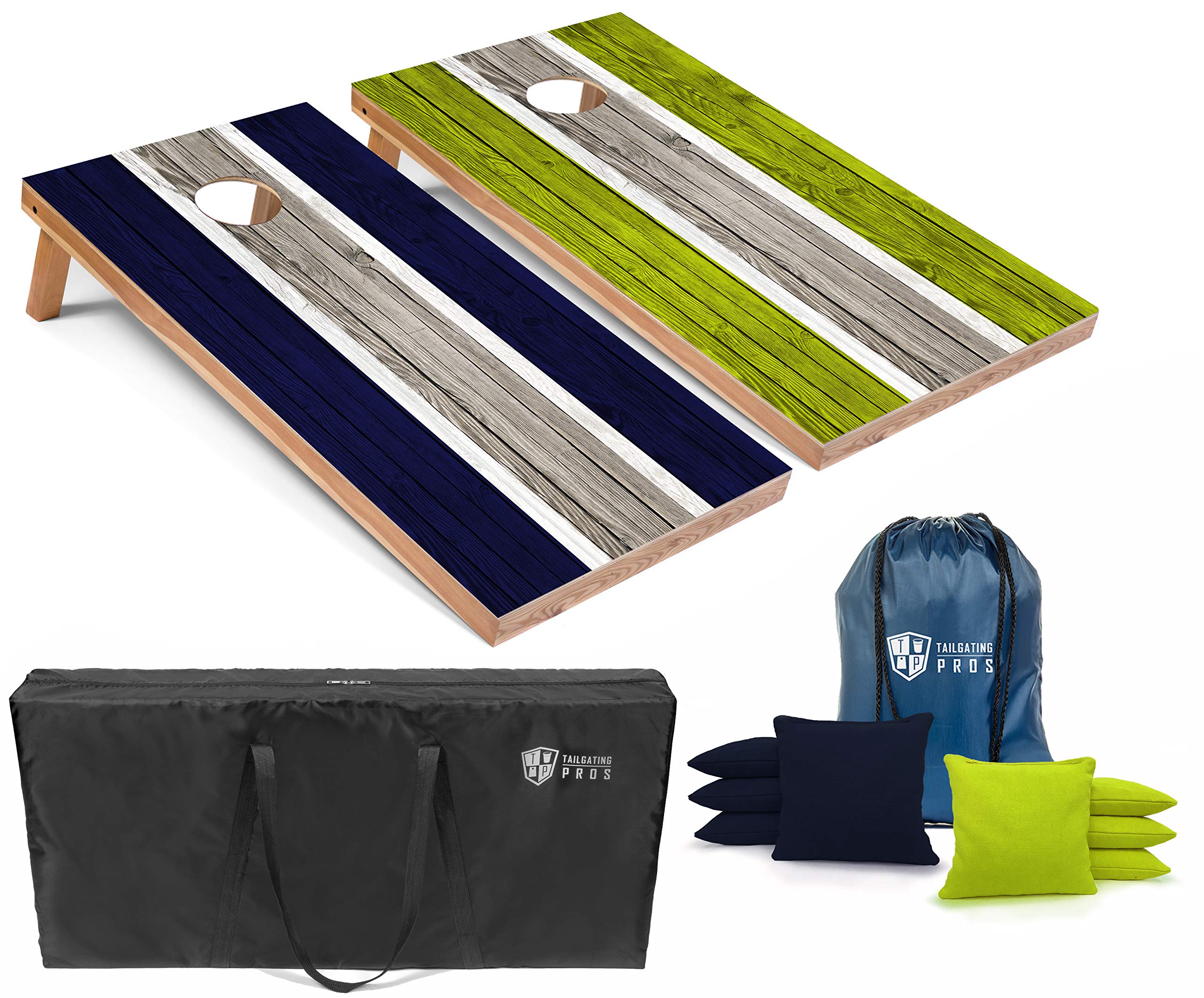 Premium LED Cornhole Board Set with Striped Lightweight Design - 4'x2' Regulation Size, Glow-in-the-Dark Rings, 8 Bean Bags & Carrying Case - Perfect for Tailgate Parties, Backyard BBQs, and Outdoor Game Nights