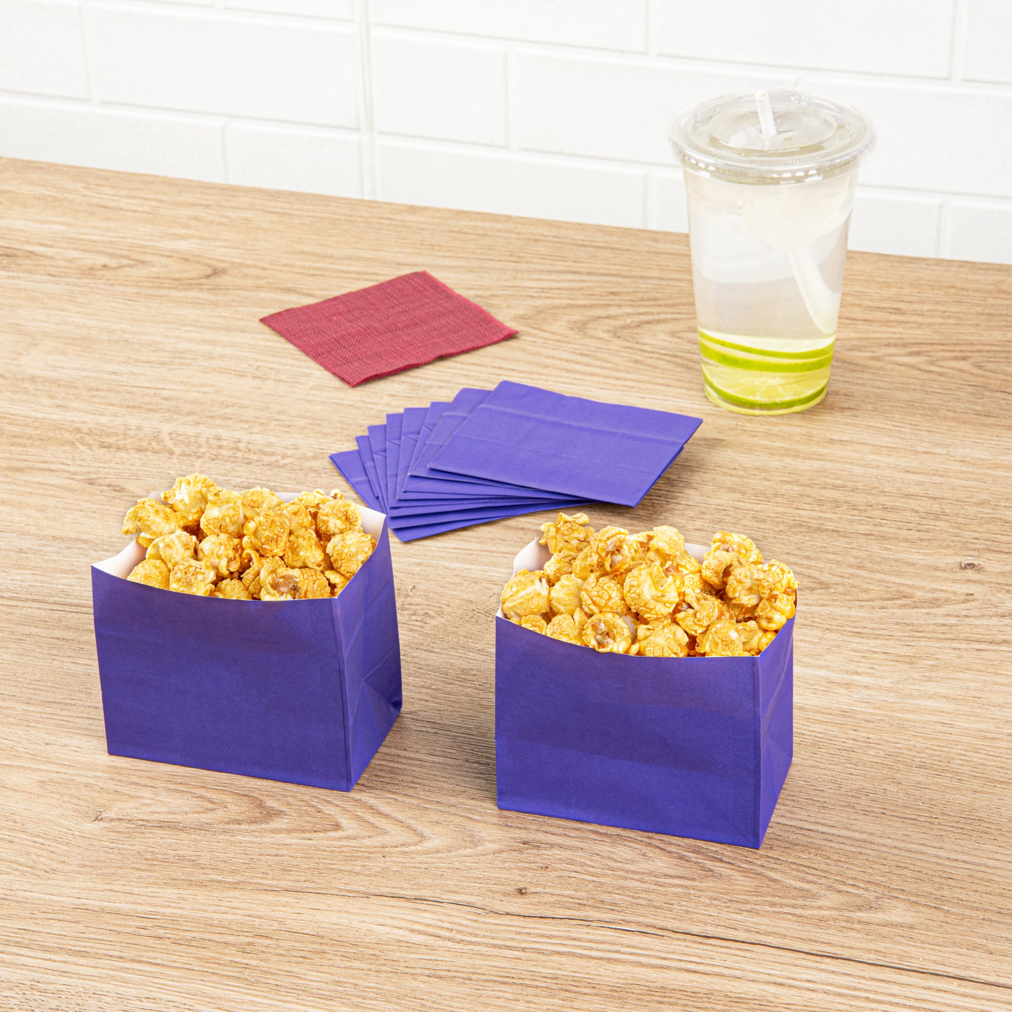 Purple Paper Snack Bags - 4.25 x 2.5 x 3.75 Inches Large Size - 100 Count Box - Perfect for Parties, Picnics & School Lunches