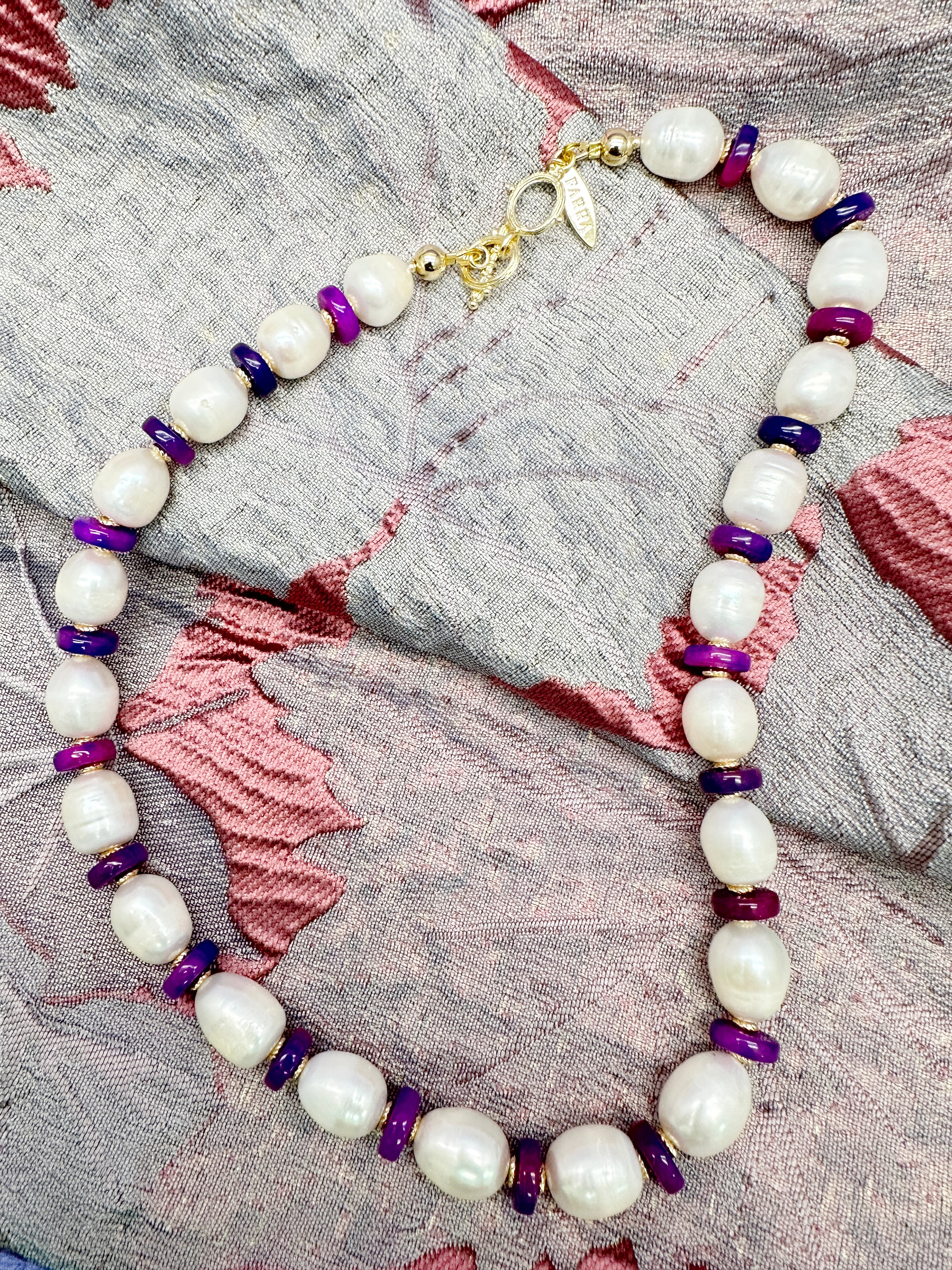 Natural Cultured Freshwater Pearl & Purple Gemstone Necklace LN011 - Elegant Jewelry for Women, Perfect for Weddings, Parties & Special Occasions