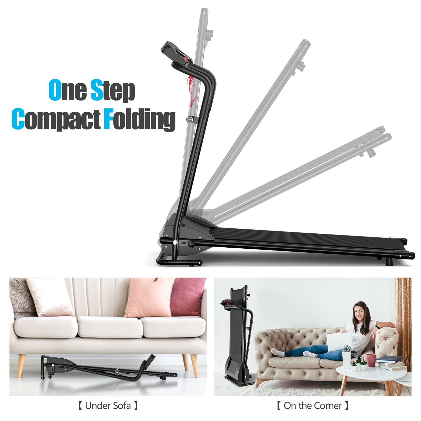 GYMAX Folding Electric Treadmill - 2.25HP Motorized Running Machine with 12 Workout Programs, LCD Display & Bluetooth Speaker | Compact Home Gym Equipment for Cardio Training | Perfect for Small Spaces, Apartments & Home Office Workouts
