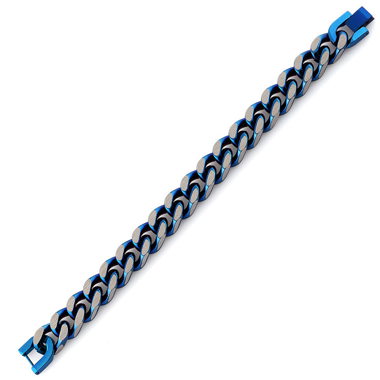 Stainless Steel Curb Chain IP Blue Link Bracelet for Men & Women - Trendy Adjustable Unisex Jewelry for Casual Wear, Parties & Gifts