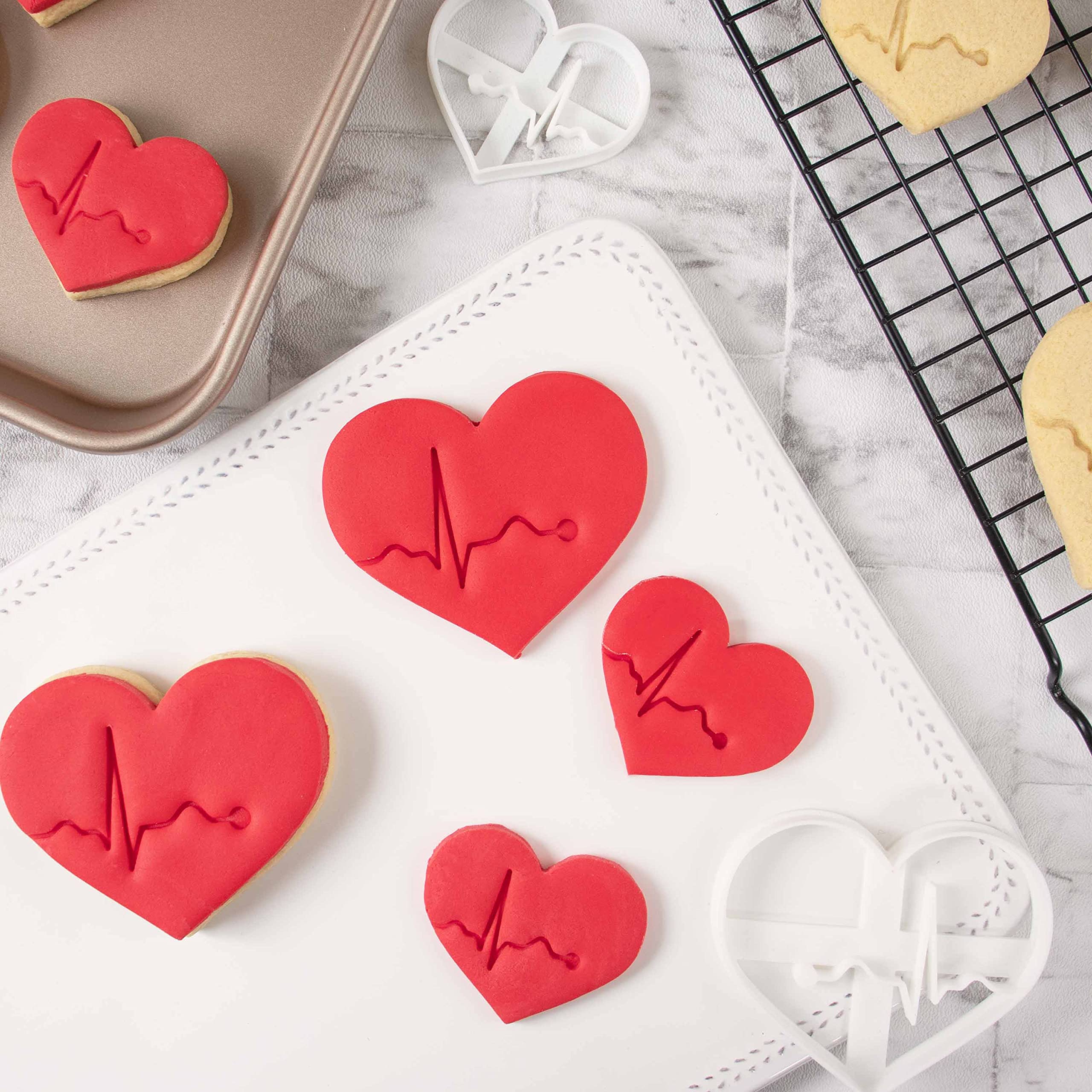 Set of 2 Stainless Steel ECG Heart Cookie Cutters - Small & Large Sizes for Baking, Cake Decorating & Medical-Themed Parties | Bakerlogy