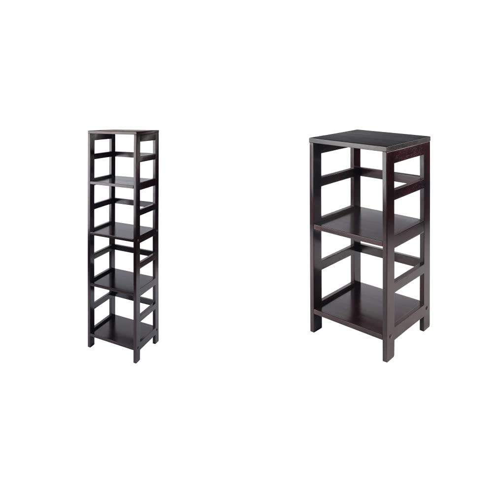 Winsome Wood Leo Espresso Bookcase - Compact & Tall Storage Shelves for Living Room, Bedroom, Office | Modern Wooden Bookshelf Organizer for Home Decor