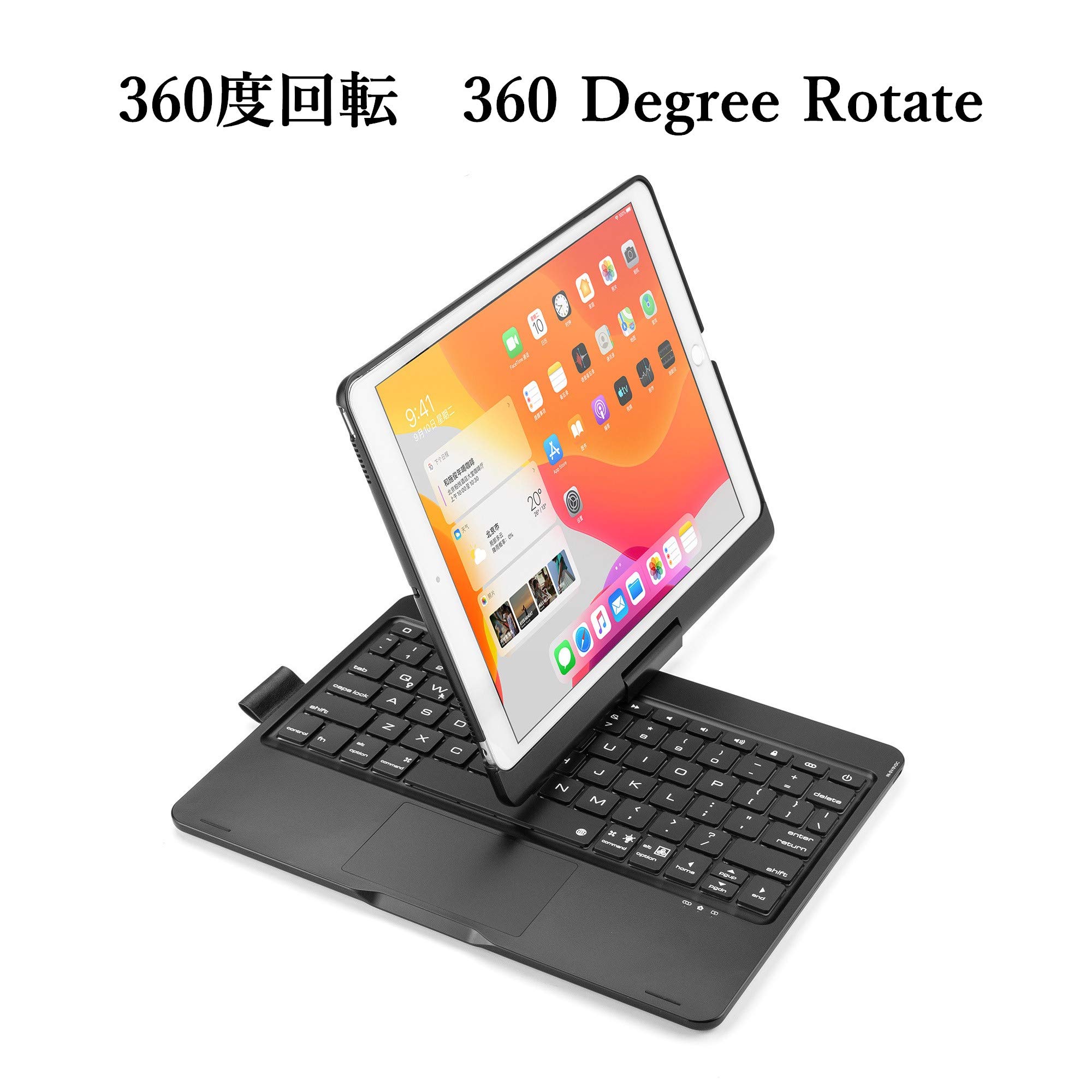HENGHUI Bluetooth Keyboard Case for iPad 8/7/Air 3/Pro 10.5 - 360° Rotatable with Backlit Touchpad, Foldable Smart Cover for iPad 10.2 inch (Black) | Perfect for Work, Study & Travel
