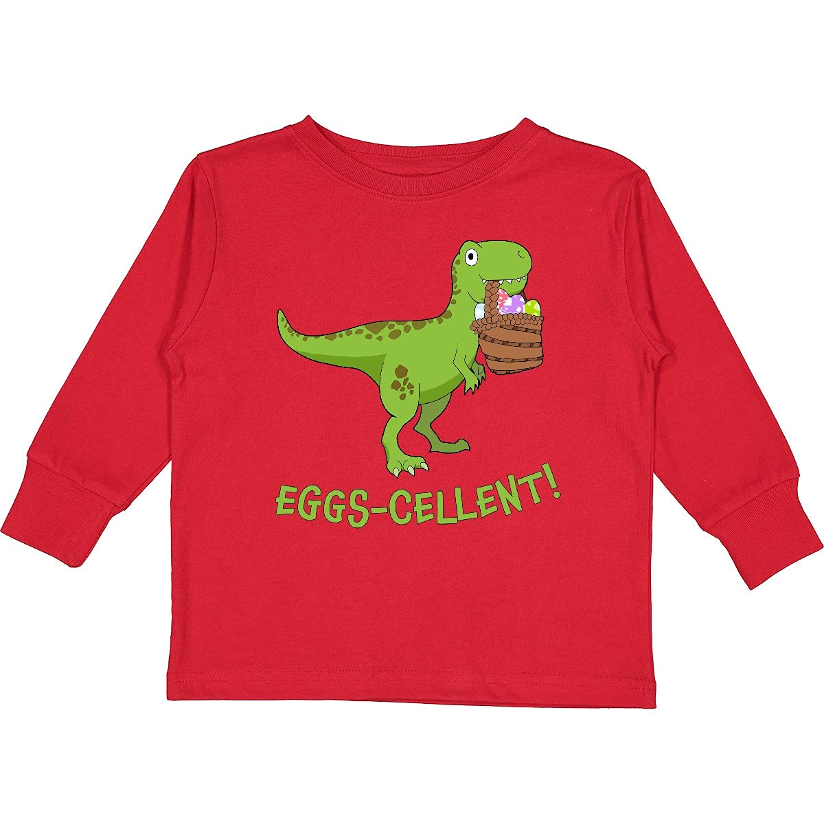 Inktastic Eggs-cellent Cute Easter T-Rex Dinosaur Toddler Long Sleeve T-Shirt - Fun Holiday Outfit for Boys & Girls, Easter Party, Family Photos, and Spring Celebrations