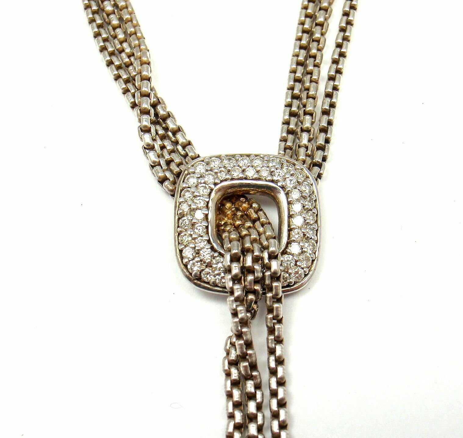 David Yurman DY Sterling Silver Diamond Lariat Waterfall Tassel Necklace 16