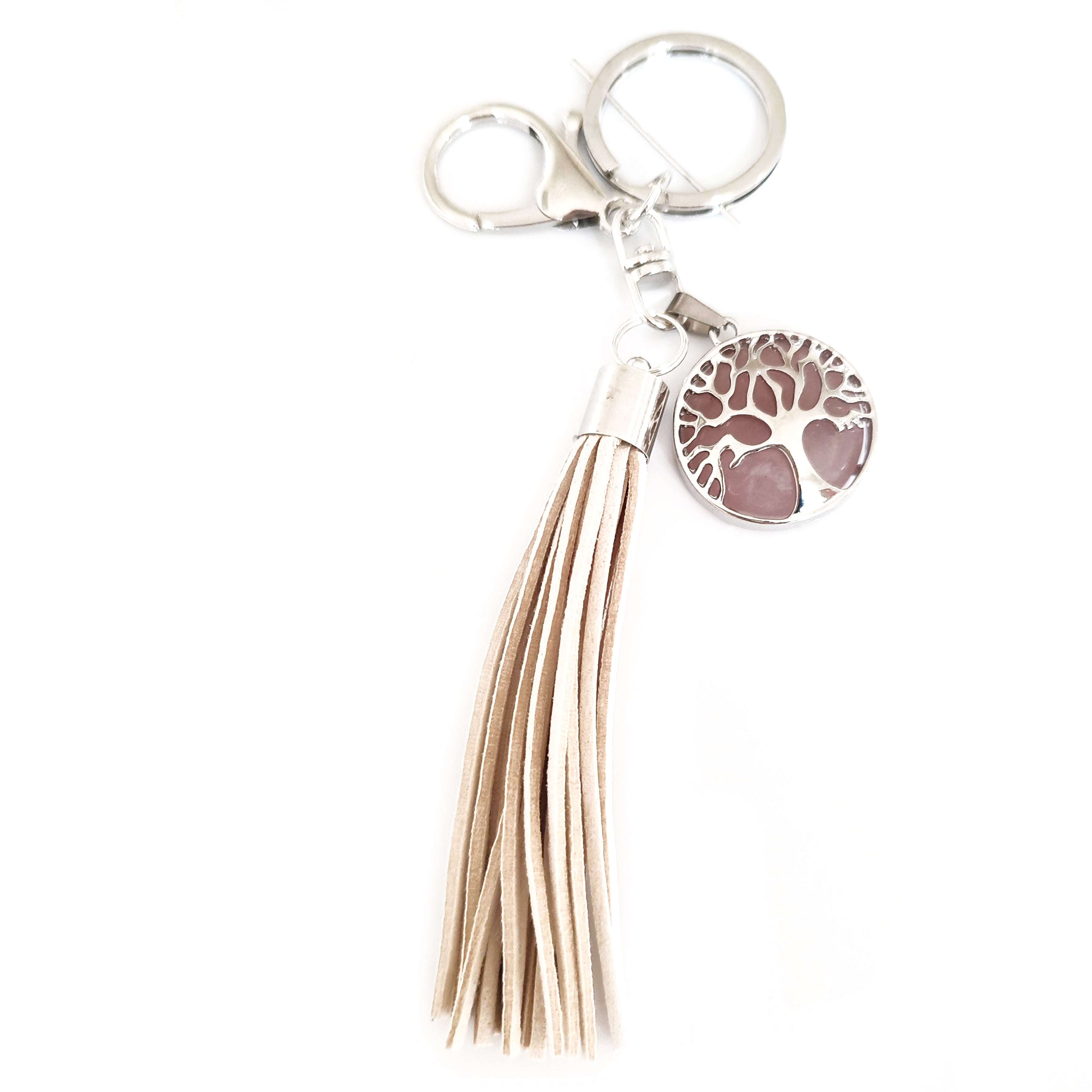 Rose Quartz Tree of Life Keychain - Healing Crystal Keyring for Women, Spiritual Gift for Protection & Positive Energy - Perfect for Car Keys, House Keys & Purse Accessories