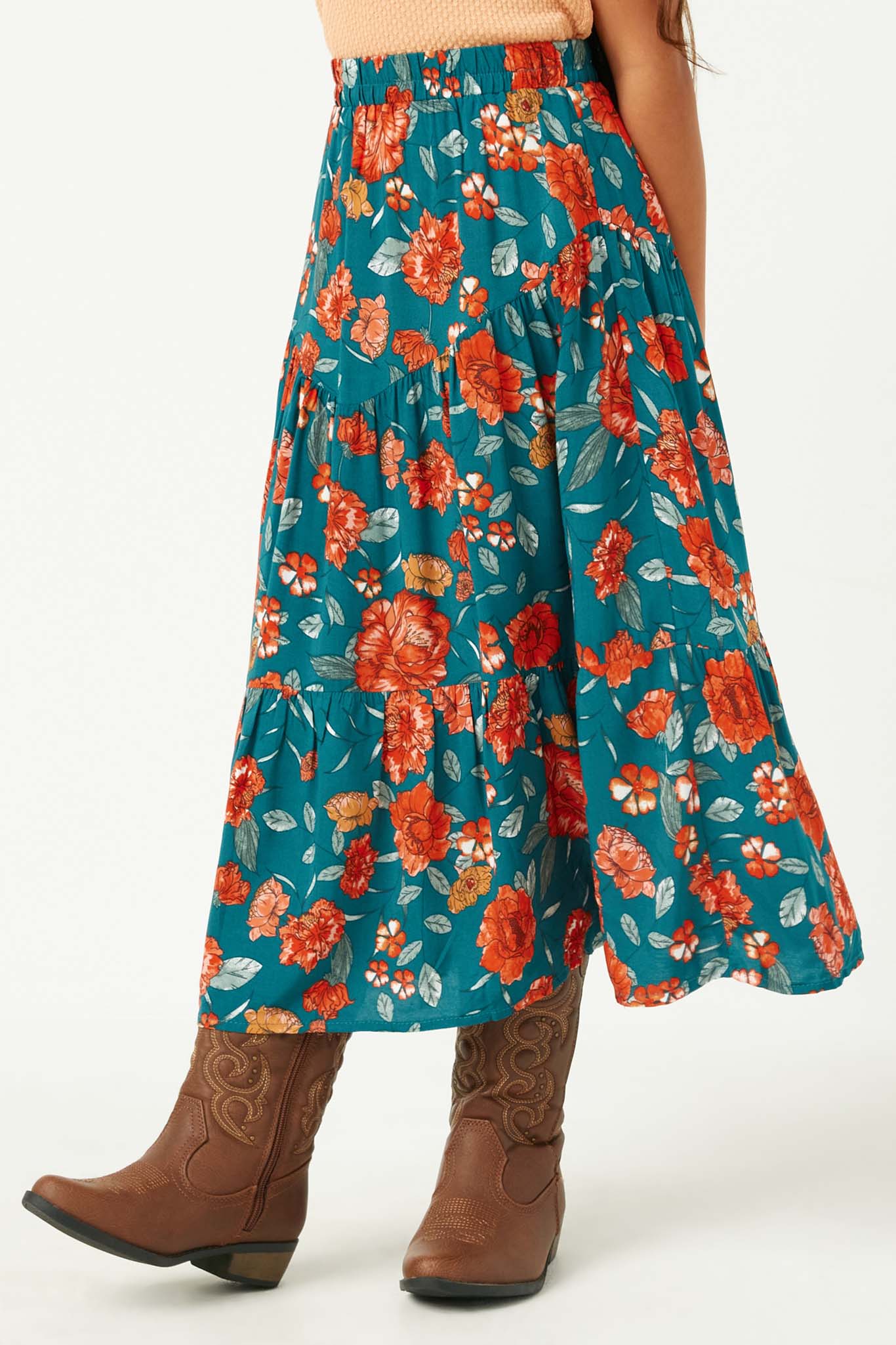 Floral Print Stretchy Elastic Waist Midi Skirt for Women - Perfect for Spring, Summer, Office & Casual Outfits