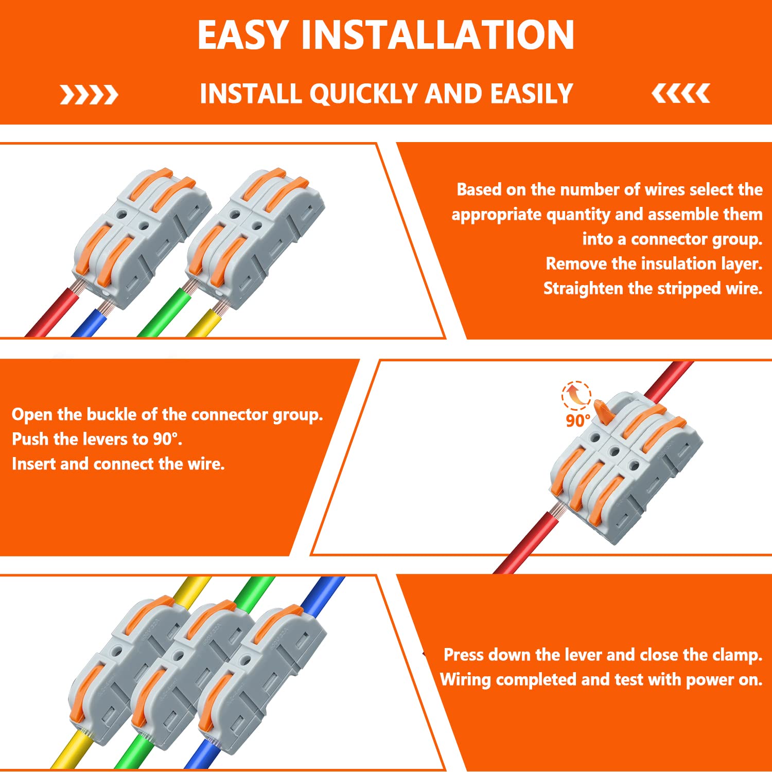 50 Pcs 1 to 1 Inline Electrical Lever Wire Connectors - Quick Push-in Cable Splicing Connectors for 28-12 AWG Wires (Grey Orange) - Ideal for Home Wiring, Electrical Repairs, and DIY Projects