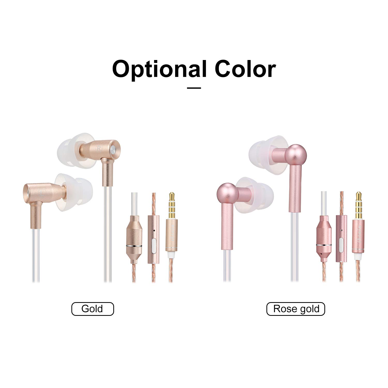 Docooler Anti-Radiation Air Tube Earbuds - EMF-Free Wired Stereo Headphones with Microphone & Volume Control - Rose Gold Wireless Headset for iPhone, Android, Smartphones (Perfect for Workouts, Commuting & Office Use)