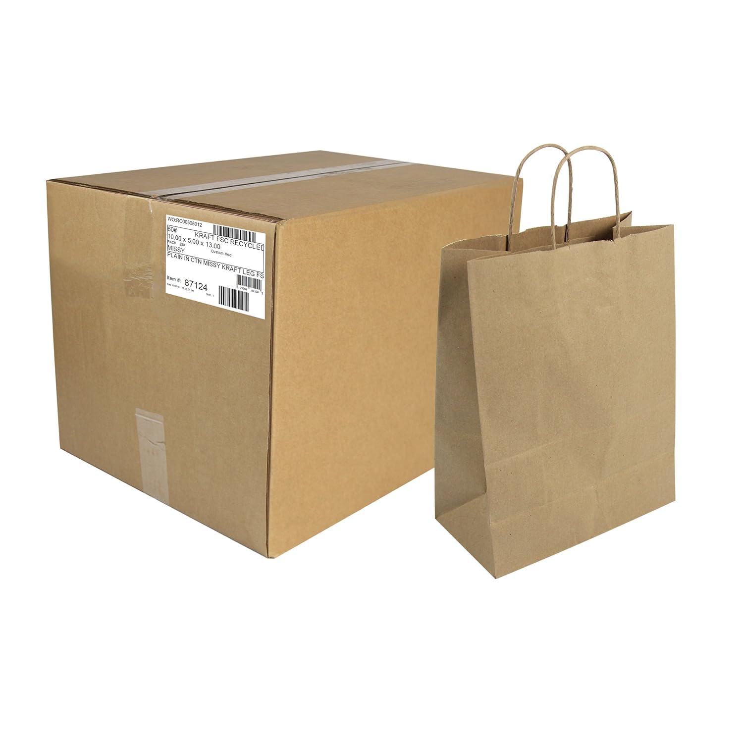 Duro Bag Missy Dubl Life 60# Recycled Kraft Shopping Bags - FSC Certified (Pack of 250) - Eco-Friendly Grocery, Retail & Bulk Shopping Bags for Stores, Markets & Sustainable Living