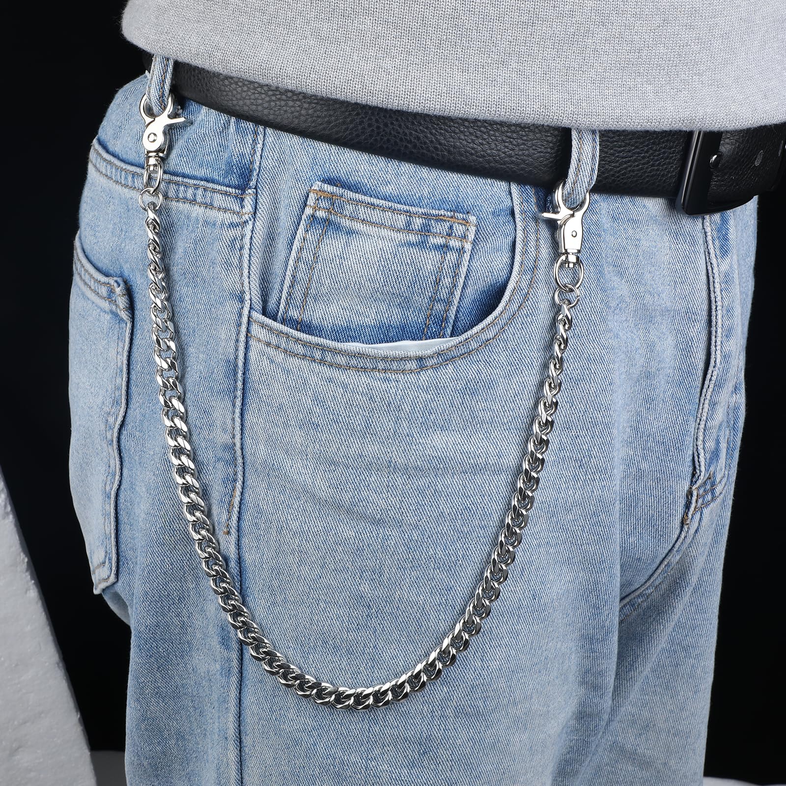 Heavy Duty Silver Wallet Chain for Men & Women - Punk Hip Hop Goth Accessories - Metal Keychain & Pants Chain for Jeans, Keys & Style    (Perfect for Punk Fashion, Hip Hop Outfits, Gothic Style, and Everyday Streetwear Accessories)
