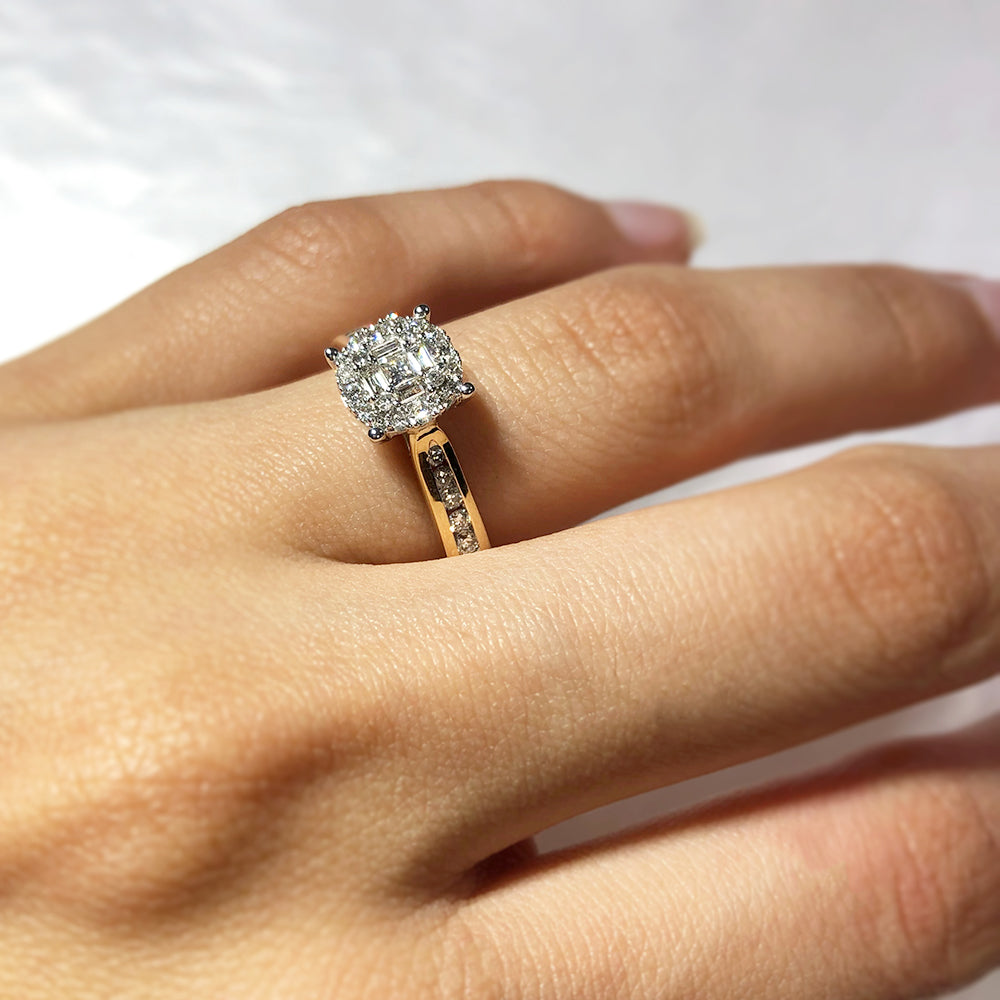 9ct Yellow Gold 3/8 Carat Diamond Ring with Brilliant Princess & Baguette Cut Diamonds | Elegant Wedding Band, Anniversary Gift for Her