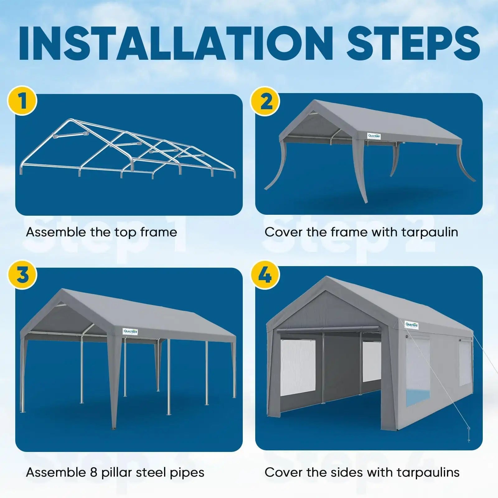 10' x 20' Heavy Duty Carport with Ventilated Windows - Waterproof Outdoor Shelter for Cars, RV, Boat & Equipment Protection