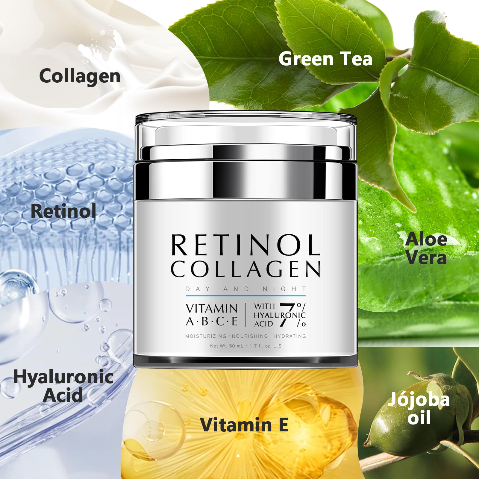 Best Anti-Aging Collagen Face Cream with Retinol & Hyaluronic Acid - Firming Moisturizer for Face, Neck & Body - Daily Hydrating Cream for Women & Men - 1.7 fl.oz - Perfect for Night Routine & Wrinkle Reduction