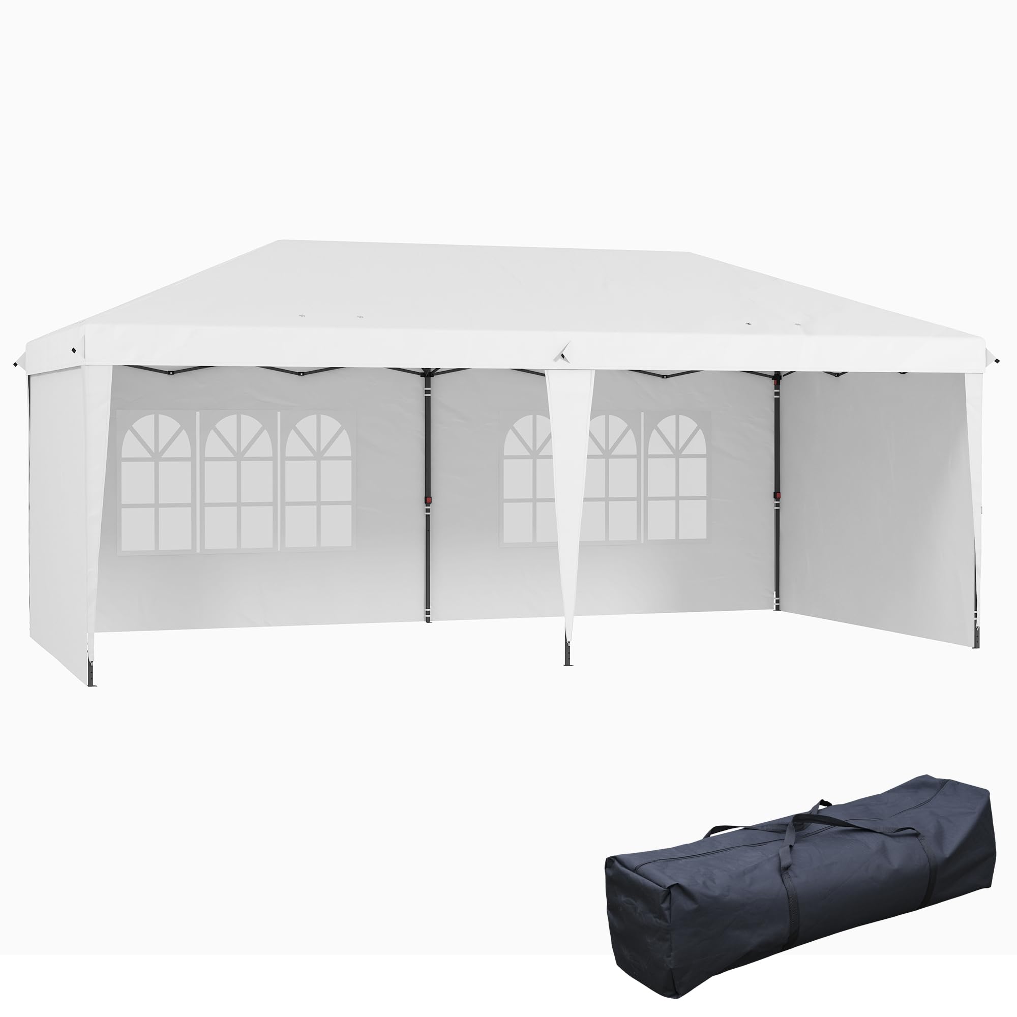 Outsunny 10' x 20' Heavy Duty Pop Up Canopy Tent with 4 Removable Sidewalls - Waterproof Instant Shelter Gazebo for Outdoor Parties, Camping, Beach, Backyard, Garden & Patio - Includes Carrying Bag (White)