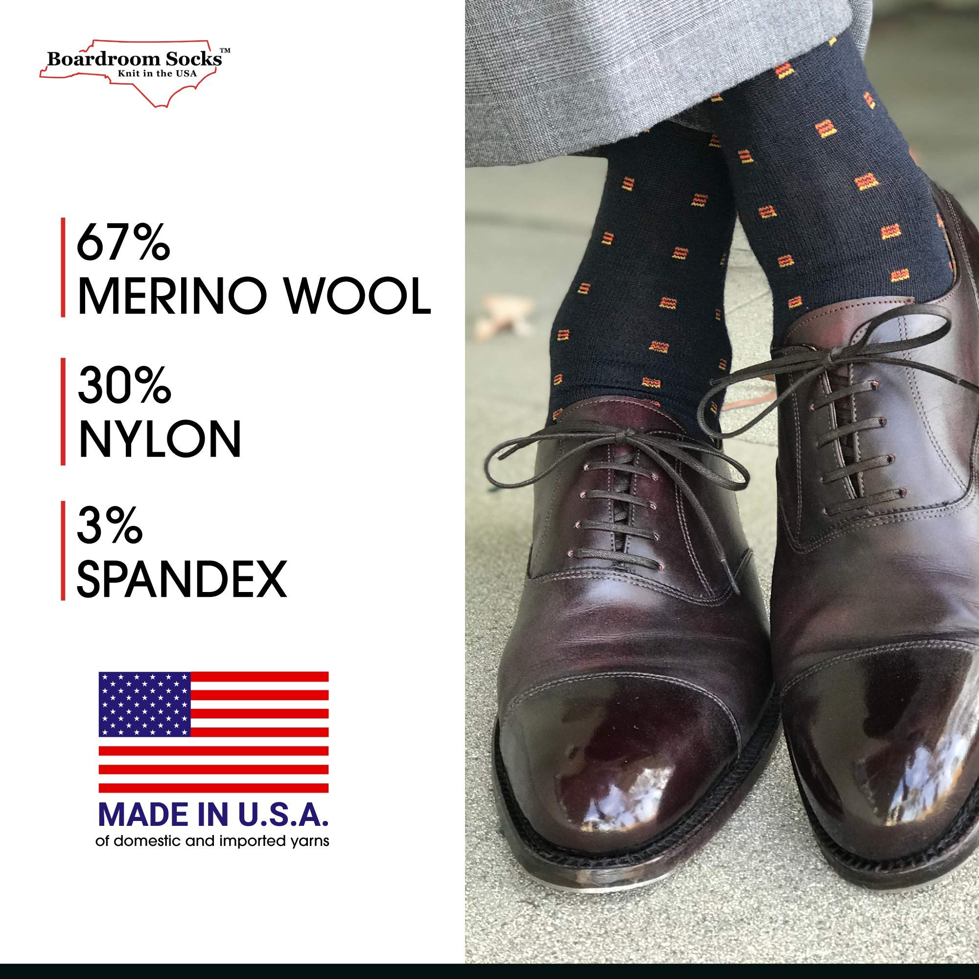 Premium Merino Wool Over-the-Calf Dress Socks for Men - Breathable & Comfortable Patterned Socks for Business, Office & Formal Occasions