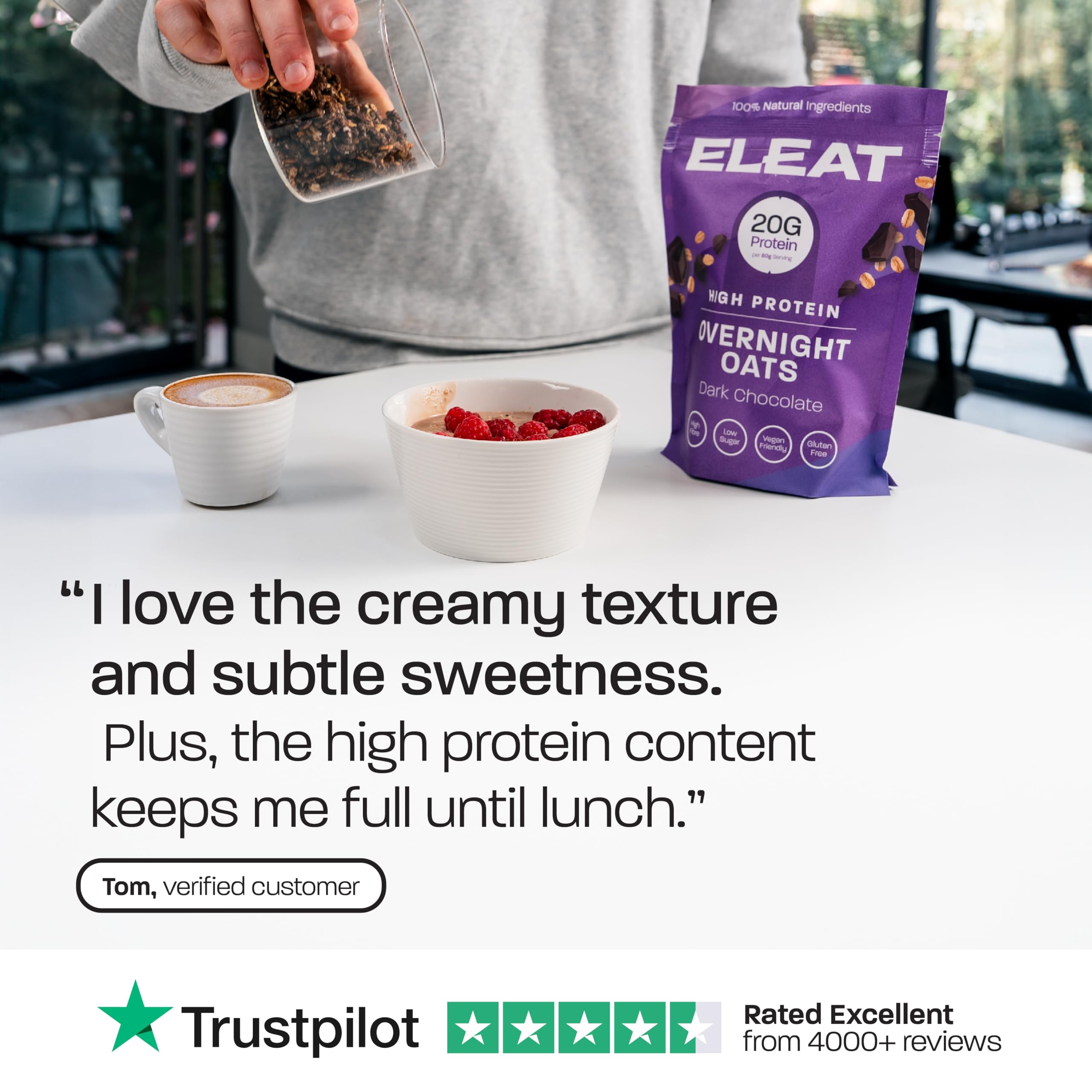 Eleat High Protein Overnight Oats 400g - Healthy Breakfast Meal Prep for Weight Loss & Muscle Gain - Perfect for Busy Mornings, Gym Nutrition & On-the-Go Snacks