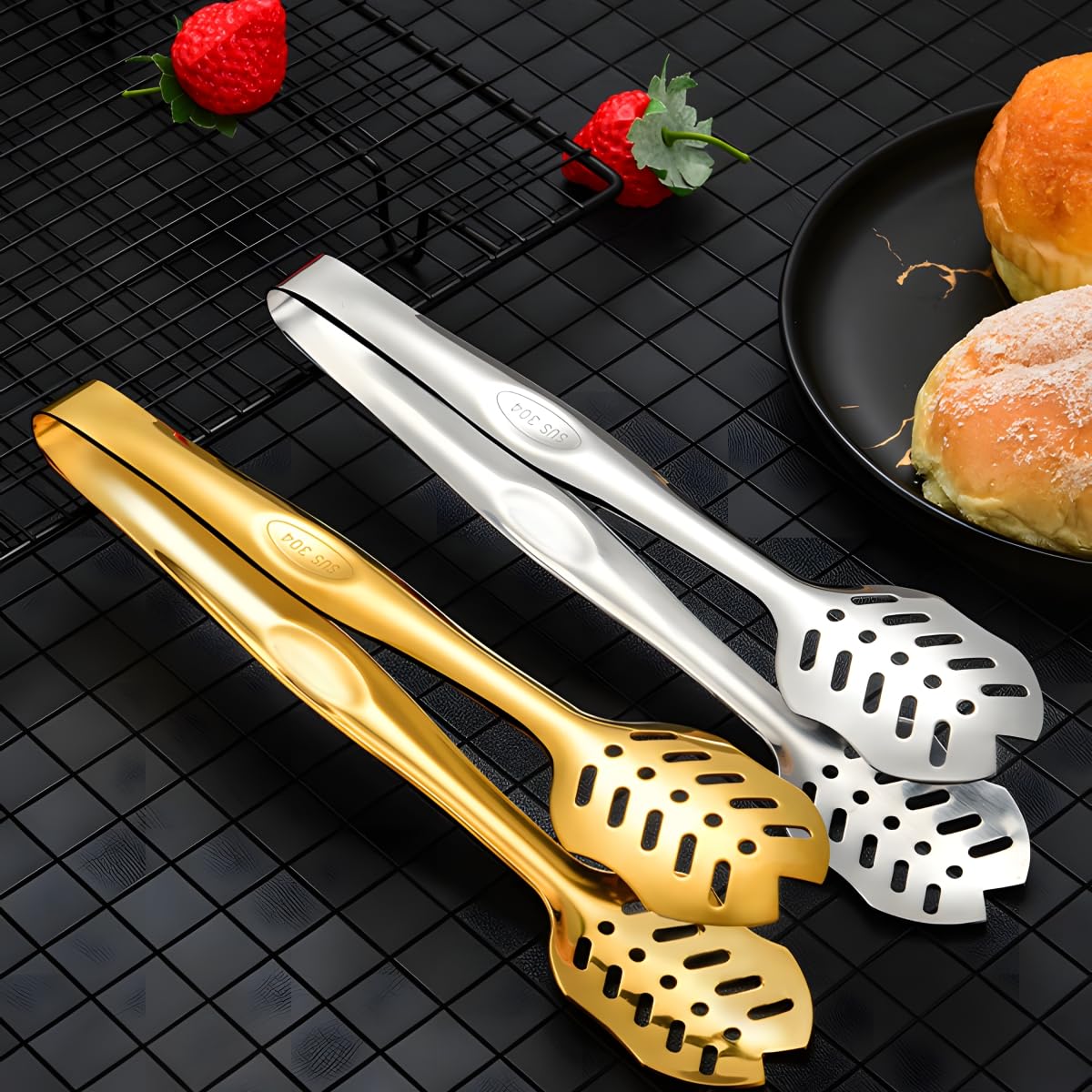 Stainless Steel Salad Serving Spoon and Fork Set - Heavy Duty Smooth Finish Metal Serving Utensils for Home Kitchen, Party, Buffet - Perfect for Salads, Pasta, Fruit & Appetizers (Silver)