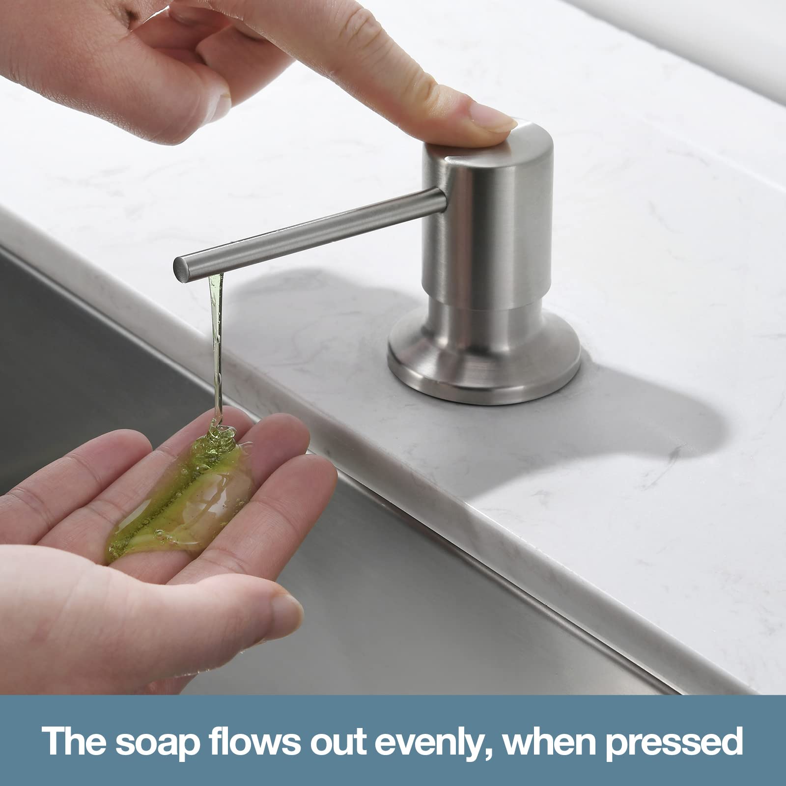 Brushed Nickel Soap Dispenser for Kitchen Sink - 17OZ Refillable Stainless Steel Built-in Pump for Liquid Soap or Lotion | Above Counter Design for Easy Refilling | Perfect for Modern Kitchens, Bathrooms & Restaurants