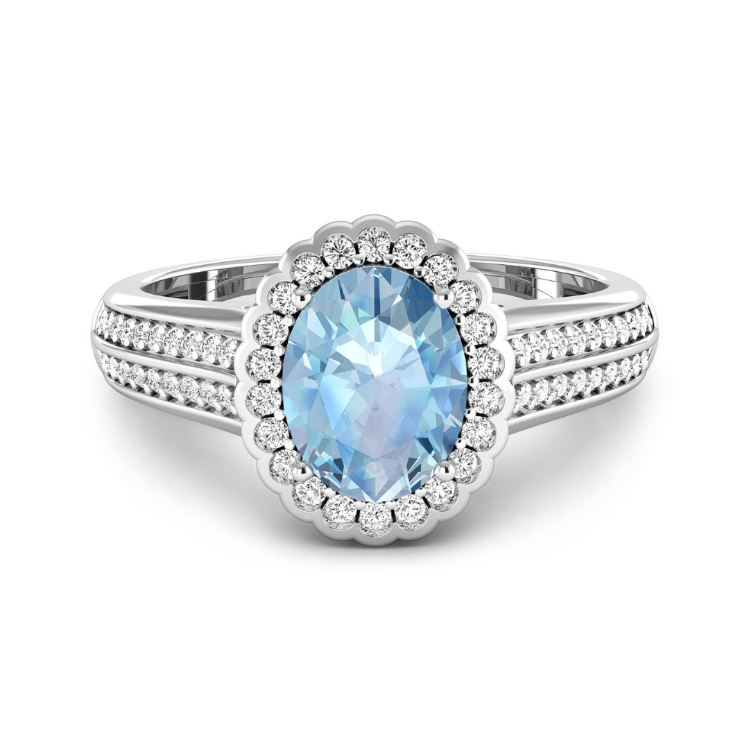 Genuine Aquamarine Diamond Bridge Ring - Elegant 925 Sterling Silver Jewelry for Women, Perfect for Weddings, Anniversaries & Special Occasions