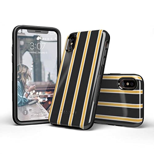 Casely iPhone X/XS Case - Fine Lines Mustard Yellow Pinstripe Protective Cover | Slim Fit, Shockproof & Scratch-Resistant | Perfect for Work, Travel & Everyday Use
