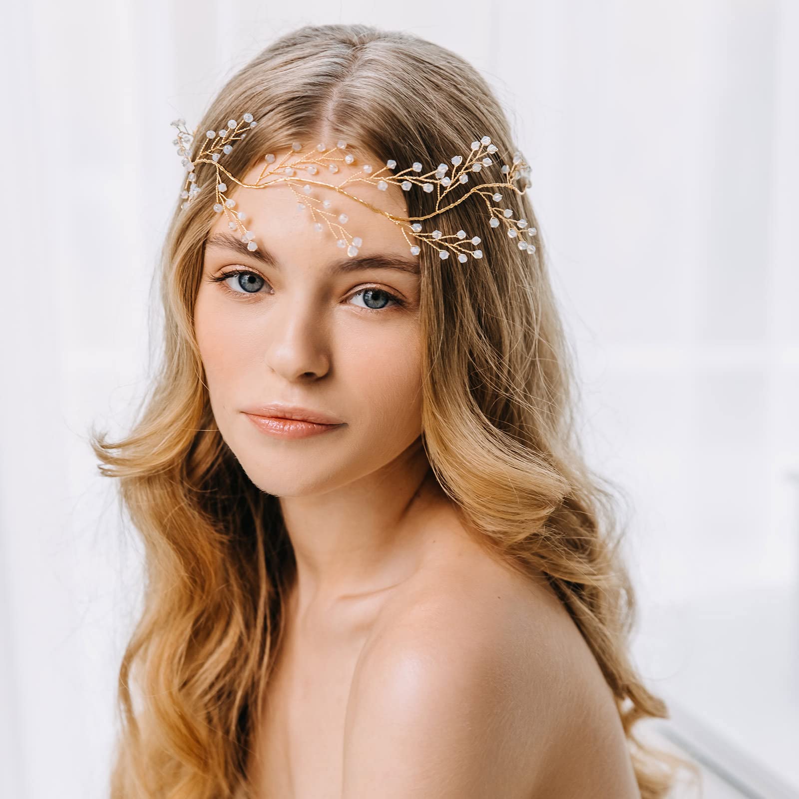 AW BRIDAL Crystal Wedding Headpiece for Brides - Gold Hair Vine with Rhinestones, Bridal Hair Accessories for Women, Perfect for Weddings, Prom, and Special Occasions