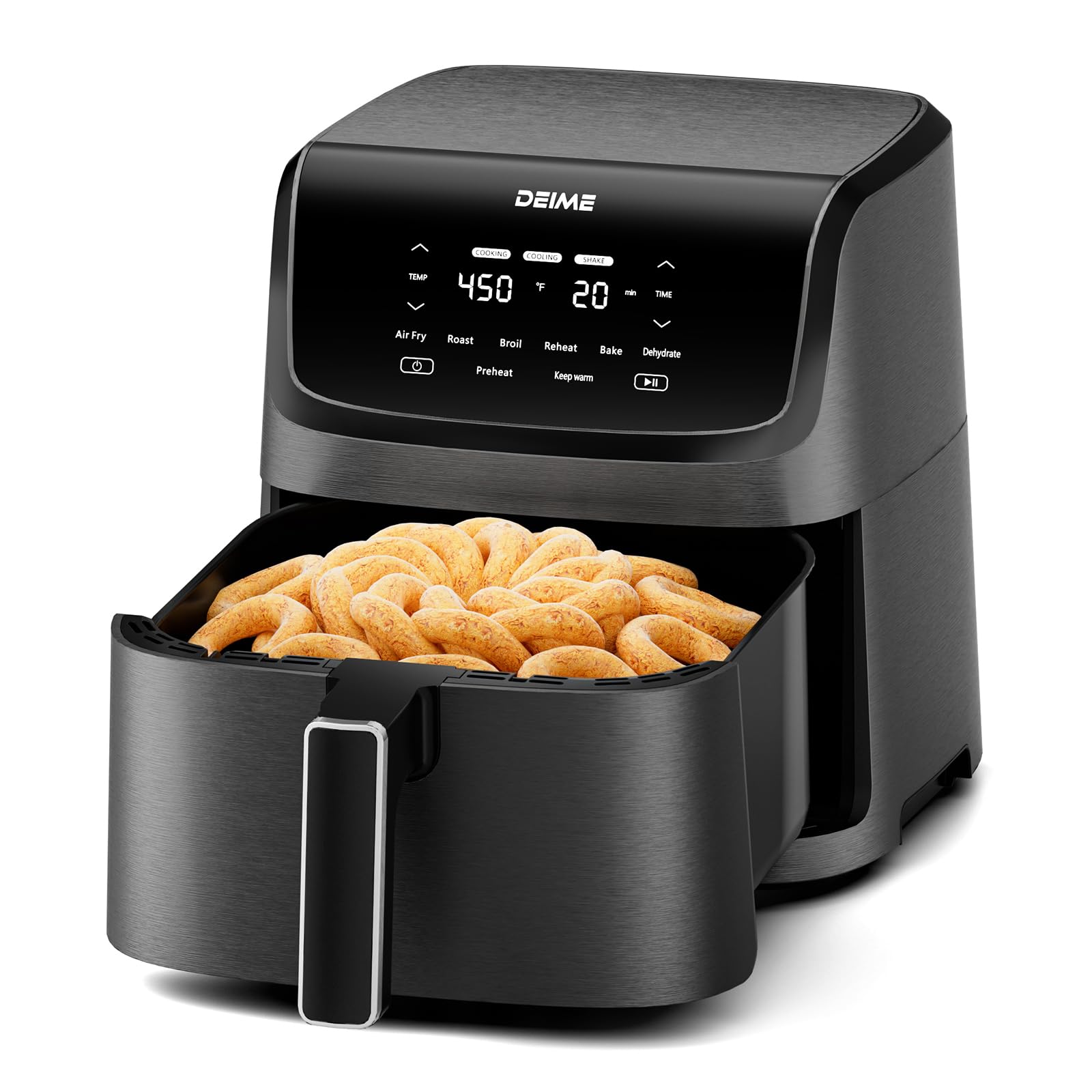 DEIME 7.2 QT 1700W Air Fryer Oven - Large Capacity Oil Free Cooker with 12 Presets, Visible Window & LCD Touch Screen - Customizable Cooking, Nonstick Basket (Black) - Perfect for Healthy Meals, Snacks & Family Dinners