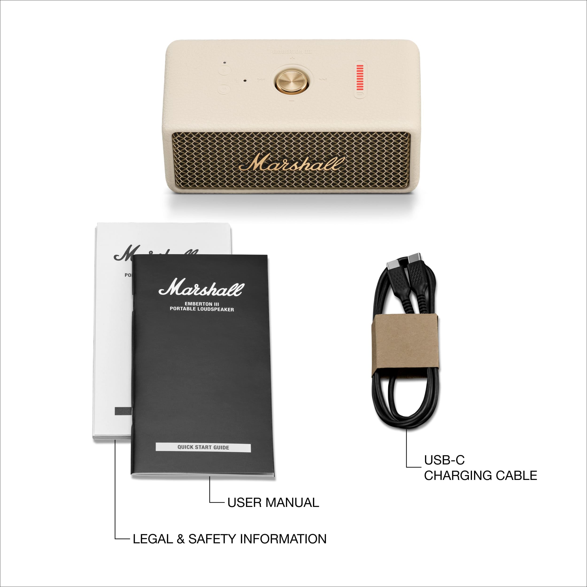 Marshall Emberton III Portable Bluetooth Speaker - Wireless Outdoor Speaker with 20+ Hours Playtime, IPX7 Waterproof, Compact Travel Speaker for Beach, Camping & Home Use (Cream)