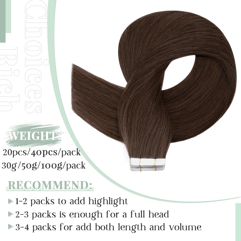 20pcs 30g Tape in Hair Extensions 100% Remy Human Hair - Balayage Medium Brown #04, 22 Inch Seamless Skin Weft Straight Extensions for Volume & Length | Perfect for Weddings, Parties & Daily Styling