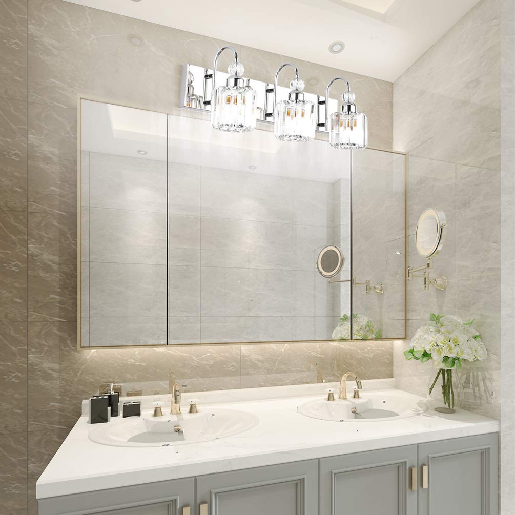 Modern LED Crystal Bathroom Vanity Lights - 3-Lights Stainless Steel for Mirror Lighting