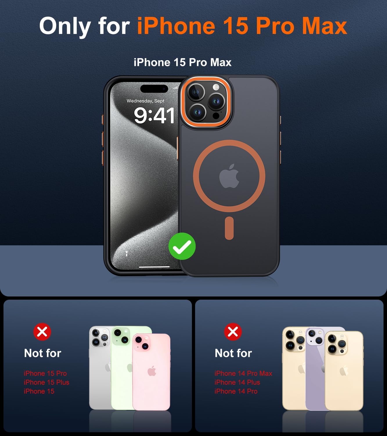 **AOUIA Magnetic Case for iPhone 15 Pro Max - MagSafe Compatible, Anti-Fingerprint & Anti-Scratch, Translucent Matte Phone Cover (Orange) - Perfect for Work, Travel & Everyday Protection**