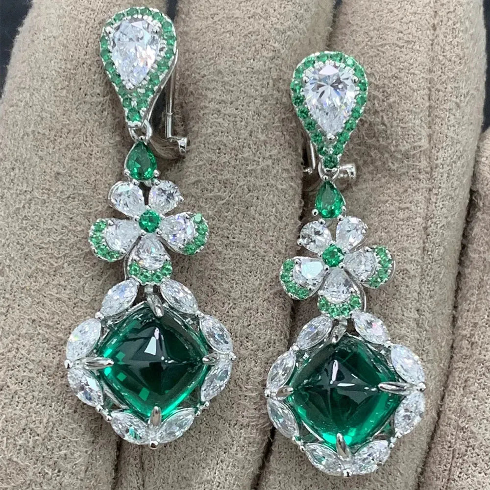925 Sterling Silver Emerald Drop Dangle Earrings with High Carbon Diamonds - Anniversary Gift Fine Jewelry for Women - Elegant for Parties, Weddings & Special Occasions