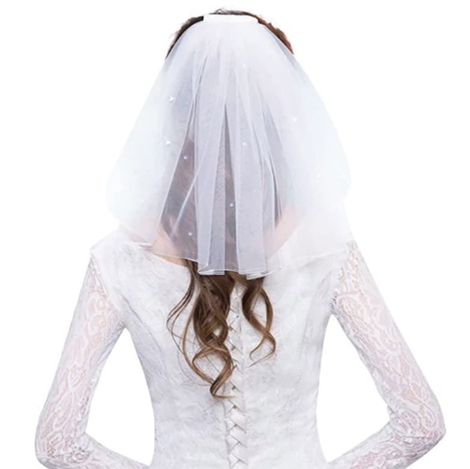 Elegant White Bridal Veil with Comb | 2-Tier Wedding Veil with Pearl Embellishments | Perfect for Bachelorette Party, Engagement & Wedding Ceremony | Romantic Bridal Accessory for Bride & Bridesmaids