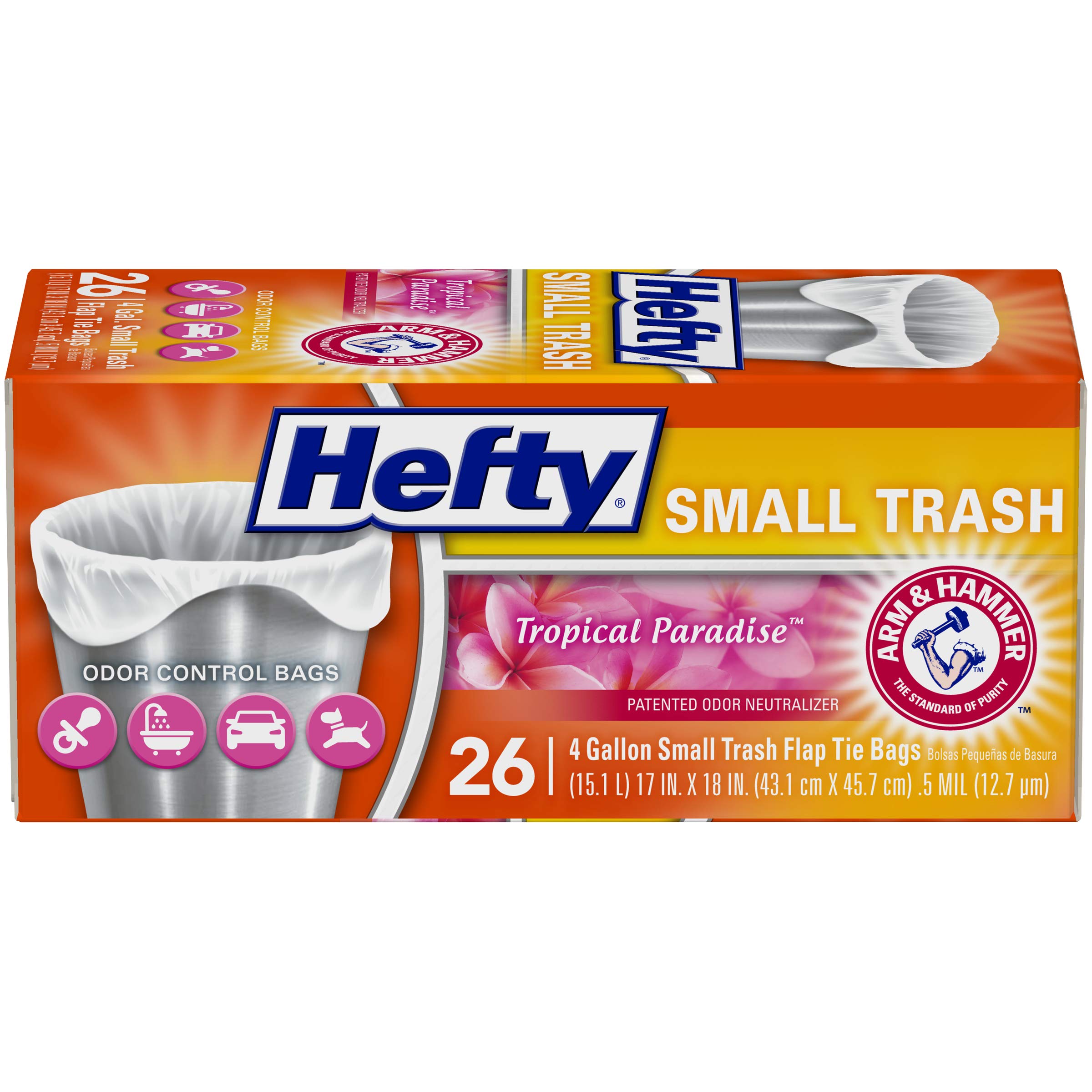 Heavy Duty Flap Tie Trash Bags - 26 Count, Tropical Paradise Scented | Extra Strong Garbage Bags for Kitchen, Office & Outdoor Use