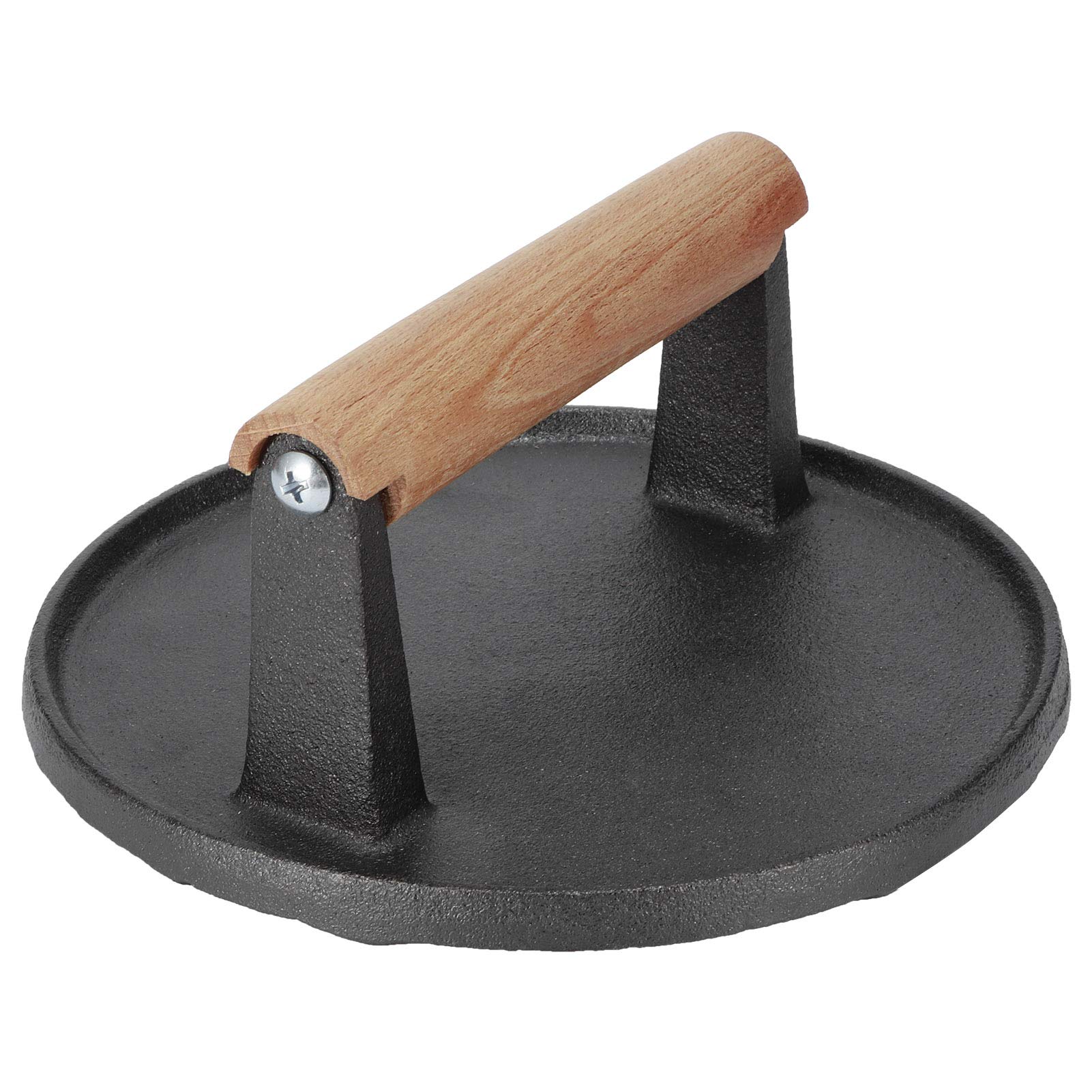 Heavy Duty Cast Iron Grill Press - Pre-Seasoned Round Burger & Steak Press with Wooden Handle for Grills, Griddles & Flattops | Perfect for BBQ, Camping, Outdoor Cooking & Restaurant Use