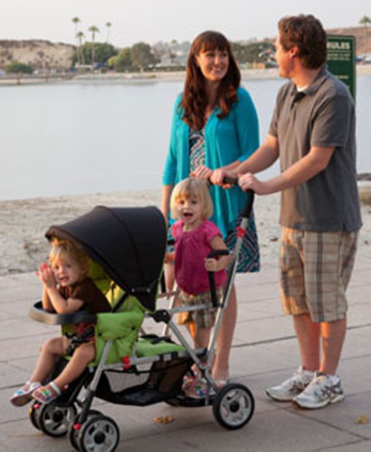 Joovy Caboose Sit and Stand Double Stroller - 3-Way Reclining Seats with Rear Bench & Standing Platform | Universal Car Seat Adapter | Amber | Perfect for Twins, Siblings & Urban Outings