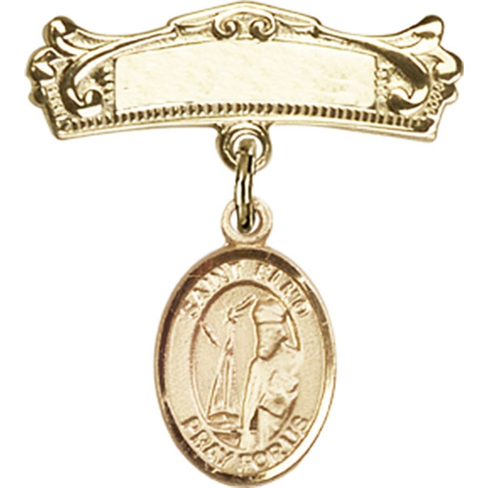 Gold Filled Baby Badge with St. Elmo Charm - Arched Polished Pin 7/8