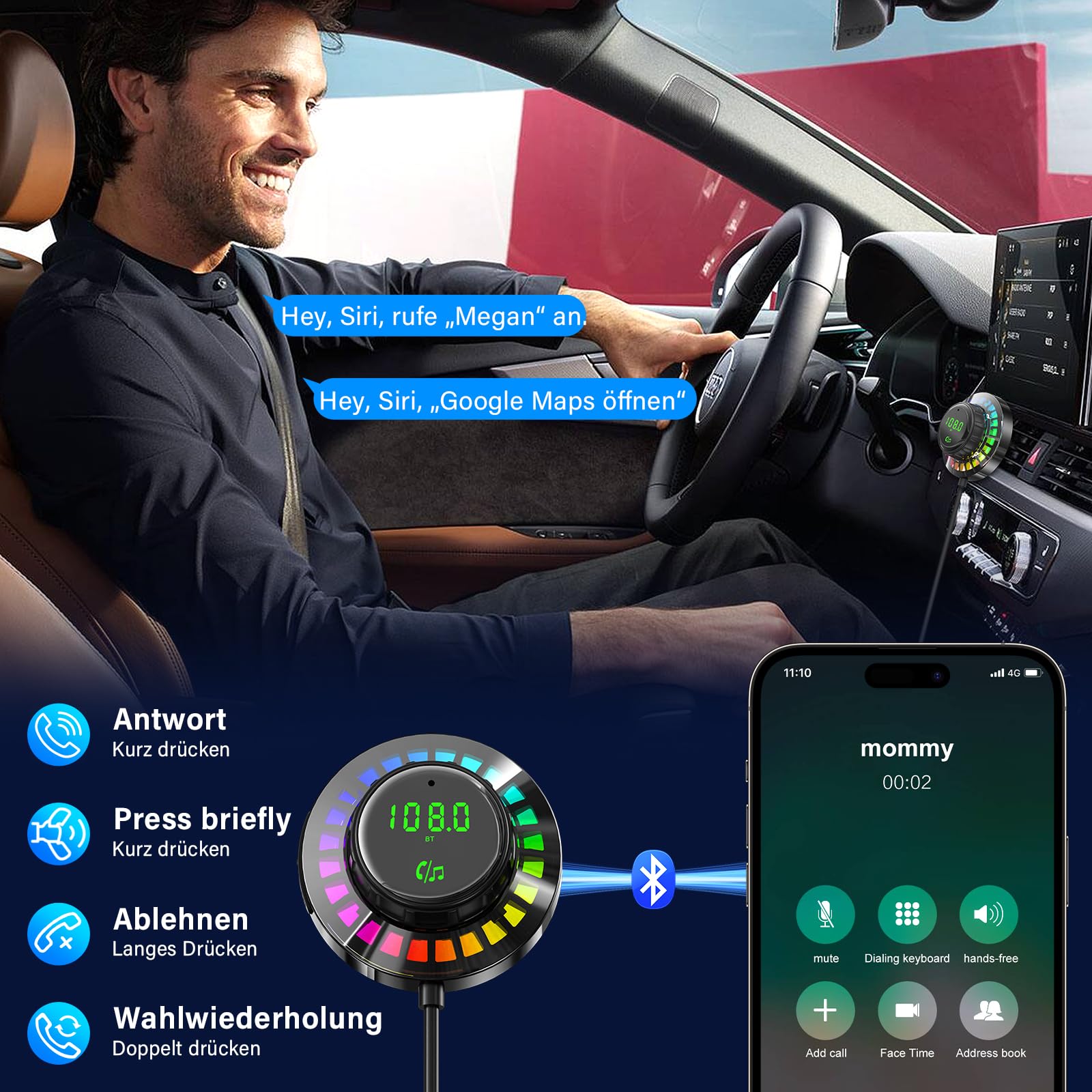 ETELIAR Bluetooth 5.3 Car Adapter with FM Transmitter, 30W PD & 18W QC3.0 Fast Charging - Wireless Audio Streaming & Hands-Free Calling for Car, Truck & Road Trips