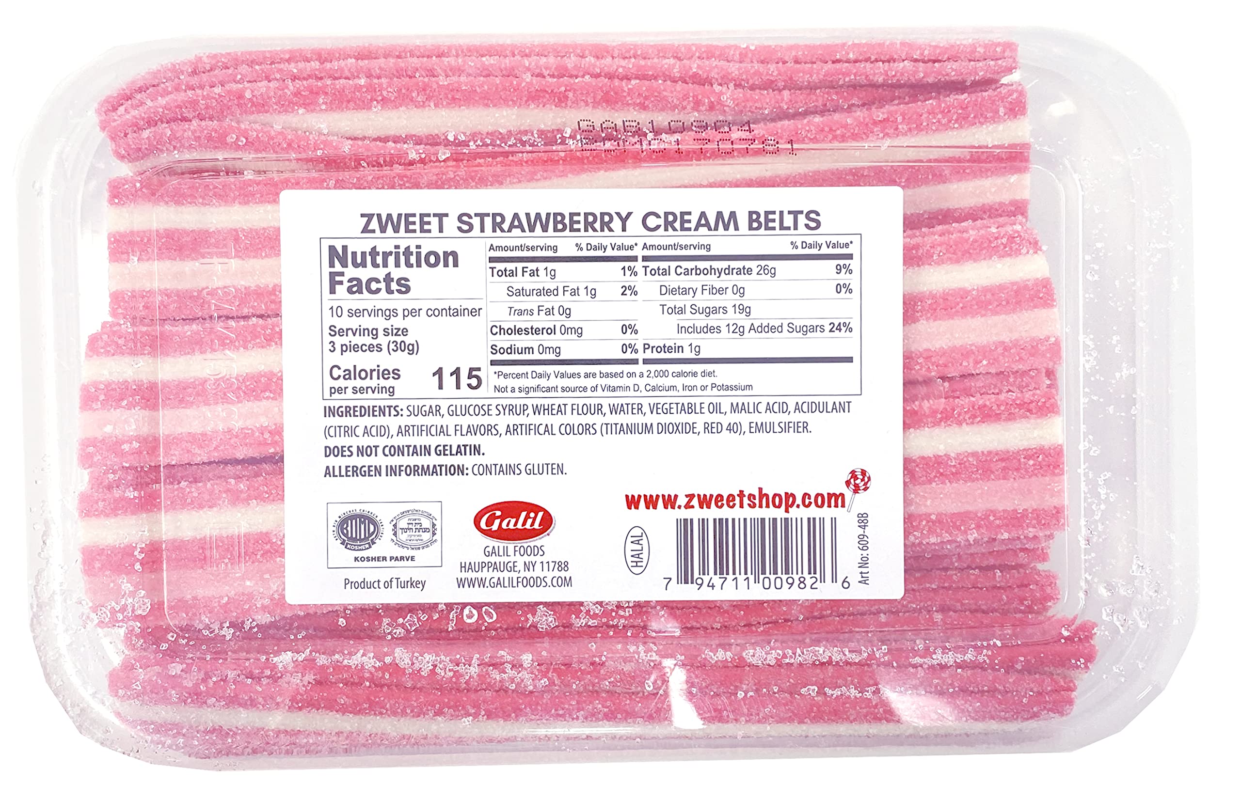 Sour Strawberry Cream Candy Belts - 3 Pack (10 Oz Each) | Kosher & Halal Certified | Resealable Sour Licorice Candy | Perfect for Parties, Movie Nights & Office Snacks