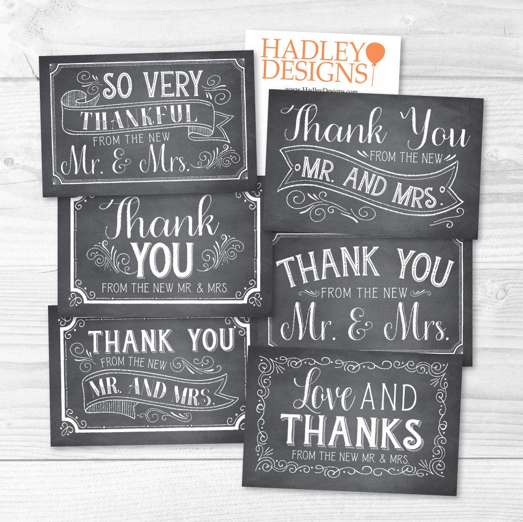 Hadley Designs 24 Premium Chalkboard Wedding Thank You Cards with Envelopes - Elegant Mr. & Mrs. Thank You Notes for Bride & Groom - Perfect for Wedding Appreciation, Bridal Shower, and Anniversary Thank You Cards