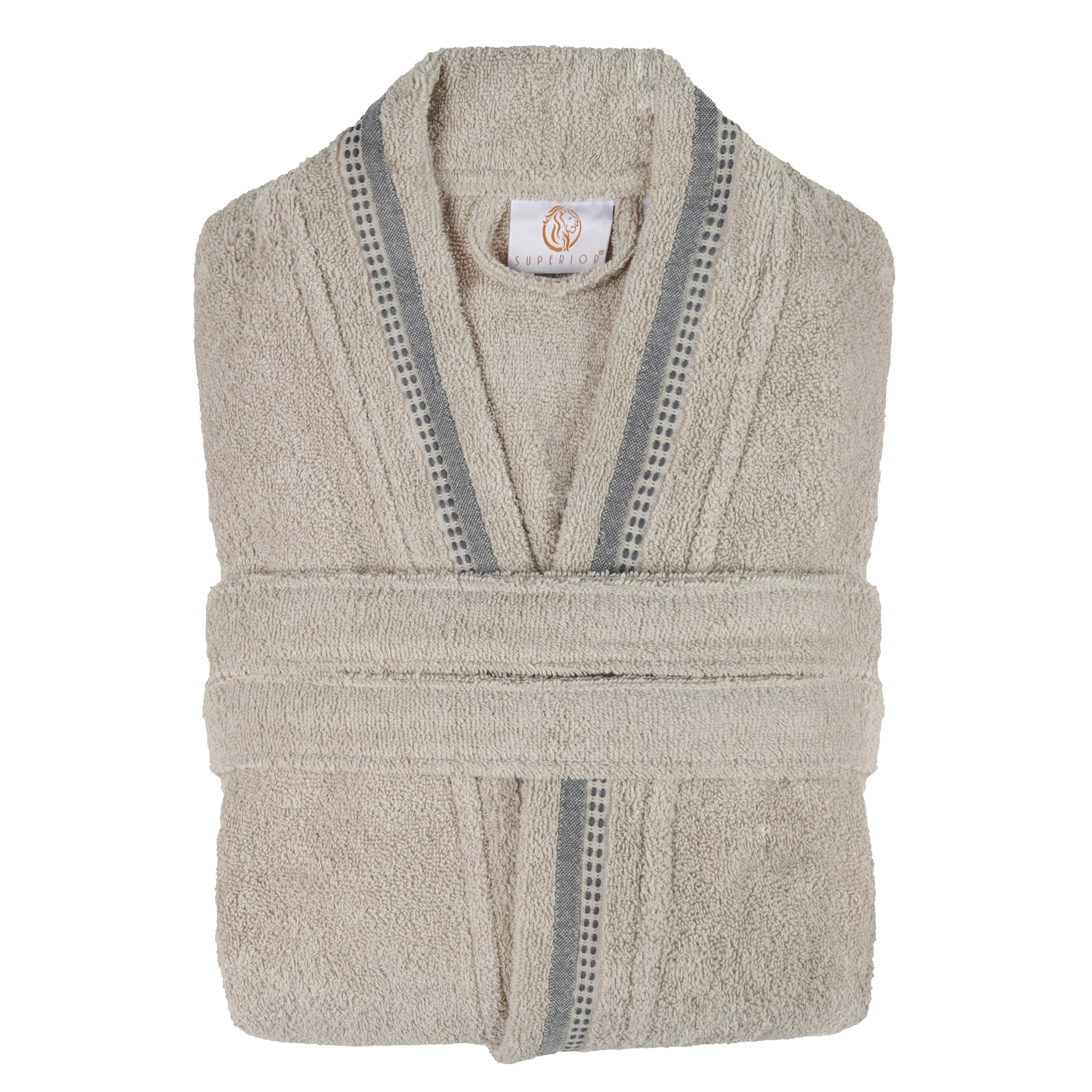 Unisex Cotton Terry Kimono Bathrobe with Embroidery - Soft & Absorbent for Spa, Beach & Home Relaxation