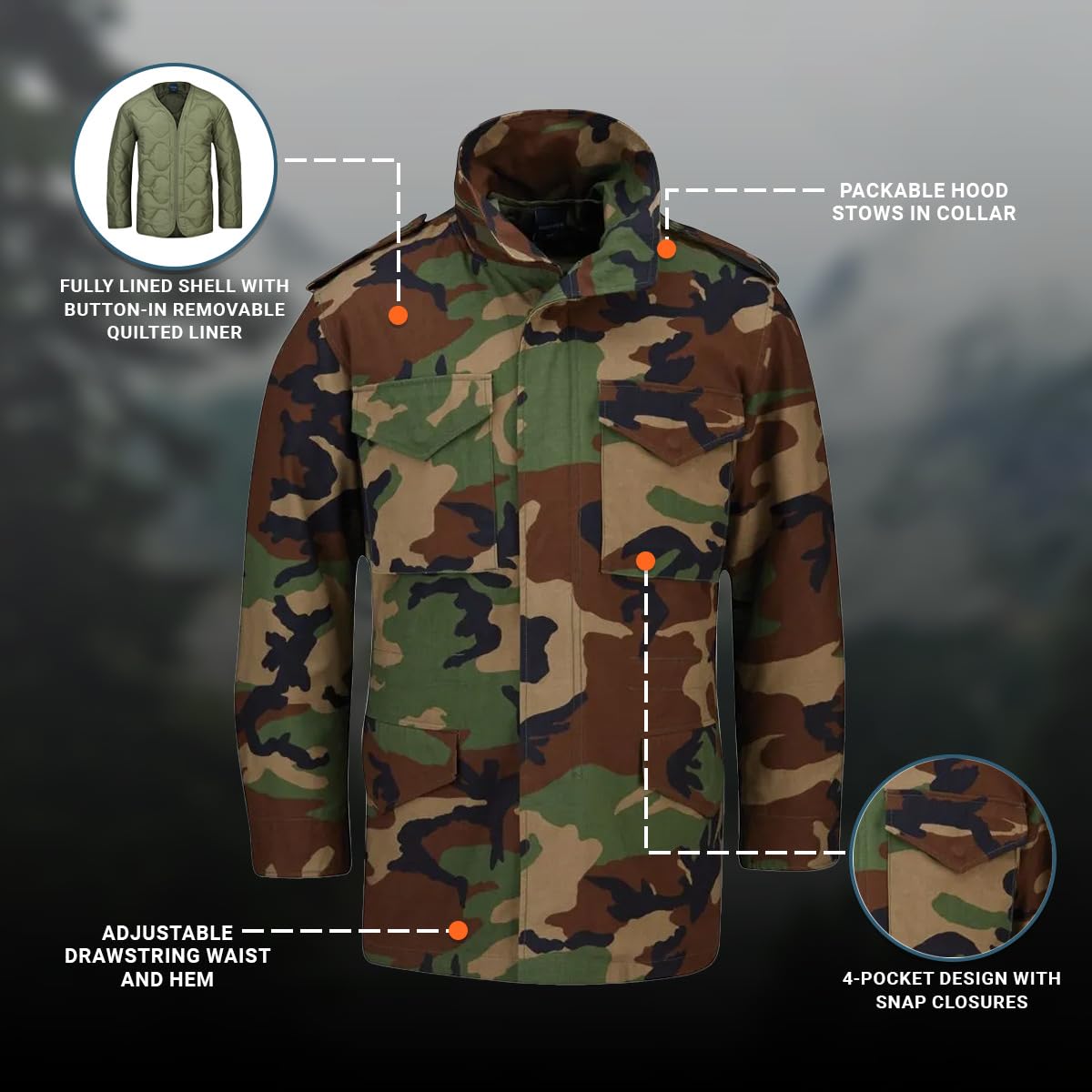 Propper Men's M65 Field Coat Jacket - Waterproof Military Style Outerwear for Hiking, Camping & Outdoor Adventures