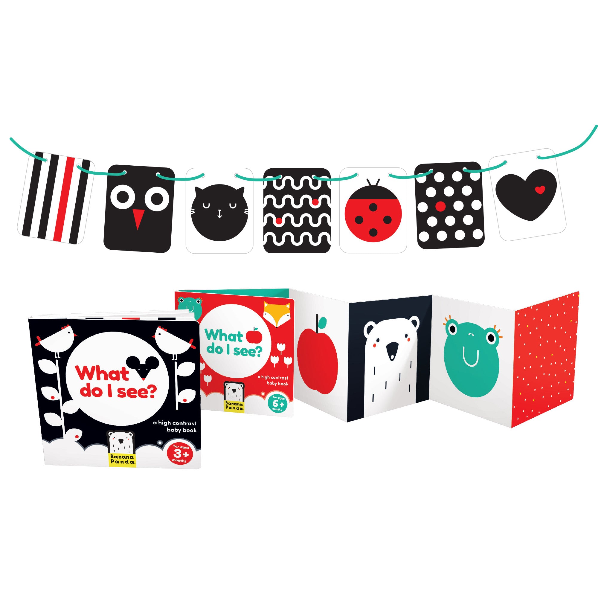 Banana Panda High Contrast Baby Toys for Newborns - Black and White Visual Stimulation Cards & Cognitive Development Set for 0-6 Months - Perfect for Tummy Time, Nursery Decor, and Early Learning Activities