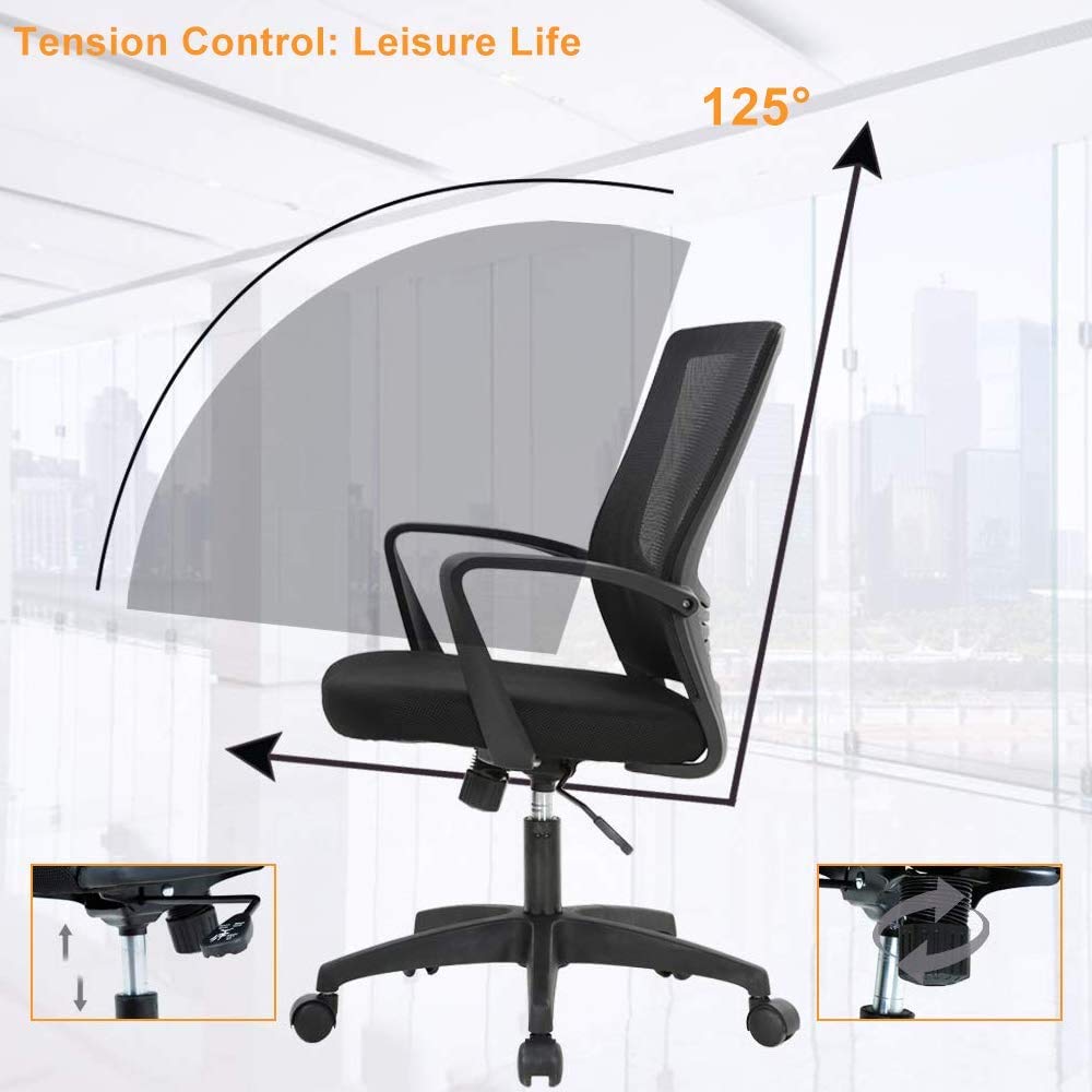 Ergonomic Office Chair with Adjustable Lumbar Support - Mesh Back Computer Desk Chair with Armrests - Swivel Task Chair for Home Office & Study - Comfortable Executive Chair for Long Work Sessions (Black)