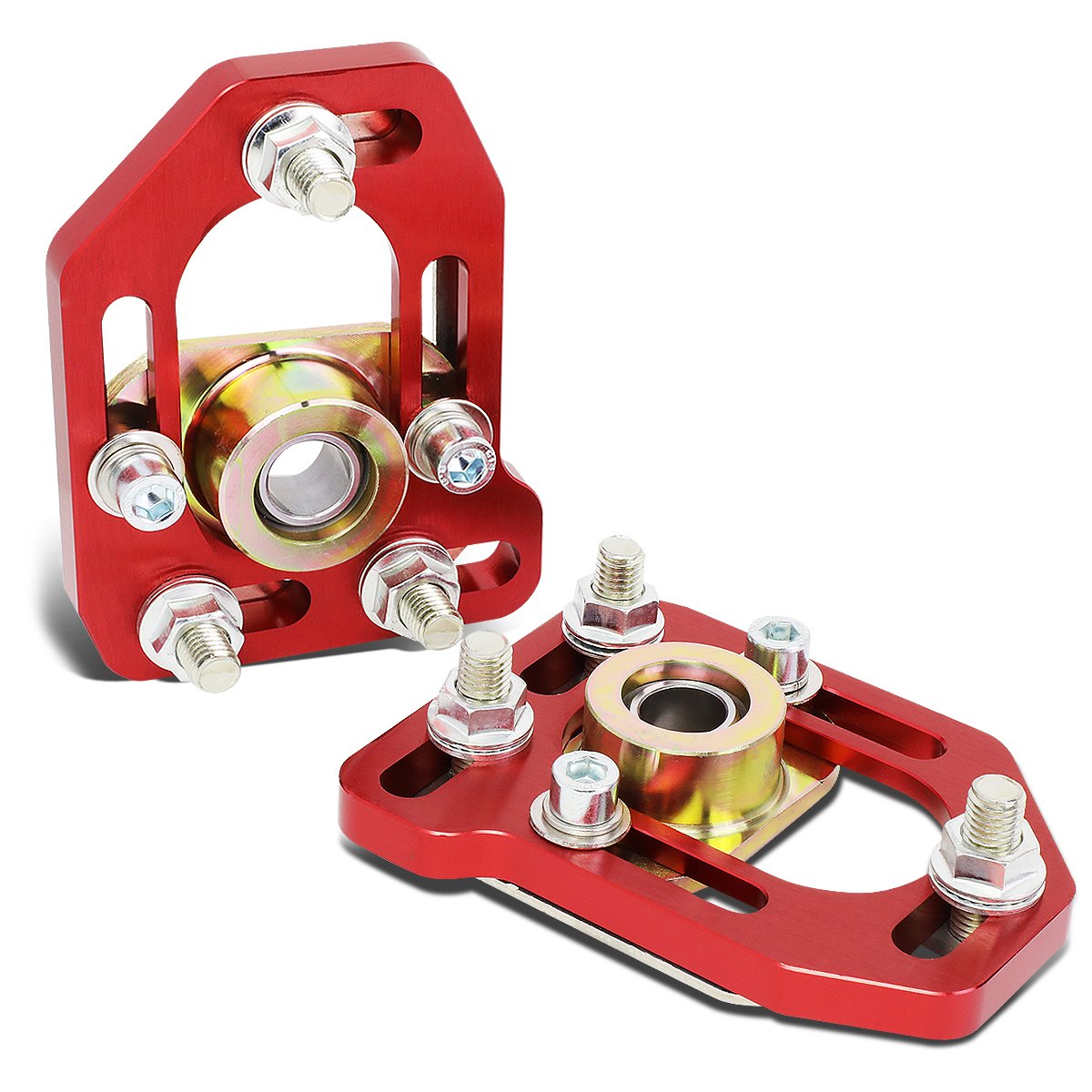 Ford Mustang Front Adjustable Camber Caster Plates Alignment Kit - +/-3.0° Camber & +/-2.0° Caster, Spherical Bushing (Red) | Auto Dynasty | Perfect for Performance Tuning, Track Racing & Suspension Upgrades