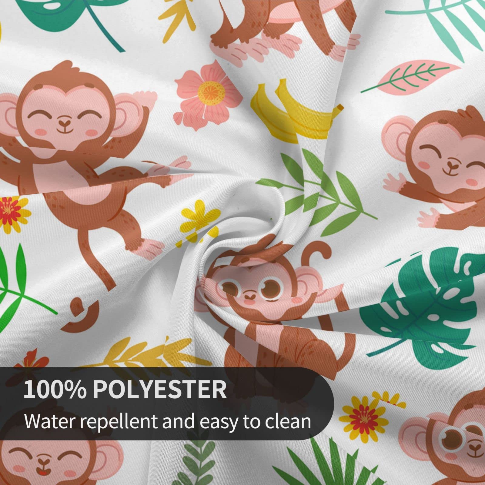 60 Inch Round Monkey Themed Tablecloth - Waterproof Spill Proof Table Cover with Baby Monkey, Banana & Tropical Leaves Design for Birthday Party, Picnic, Camping, Dinner & Outdoor Decor